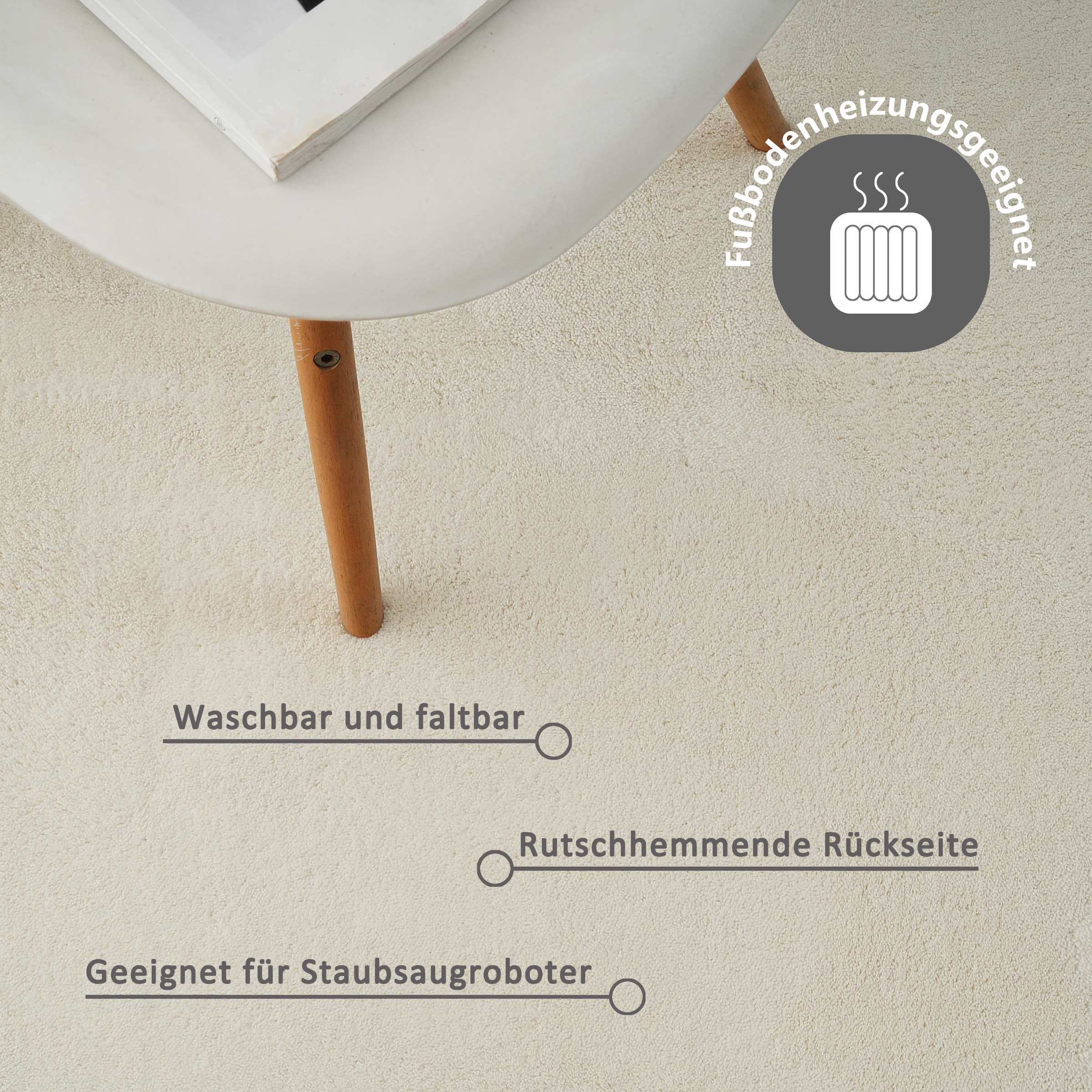 my home Teppich »Cali light, weich, modern, waschbar« rechteckig 13 mm Höhe Uni-Farben, kuschelig, & weich, Wohnzimmer, Schlafzimmer, Esszimmer