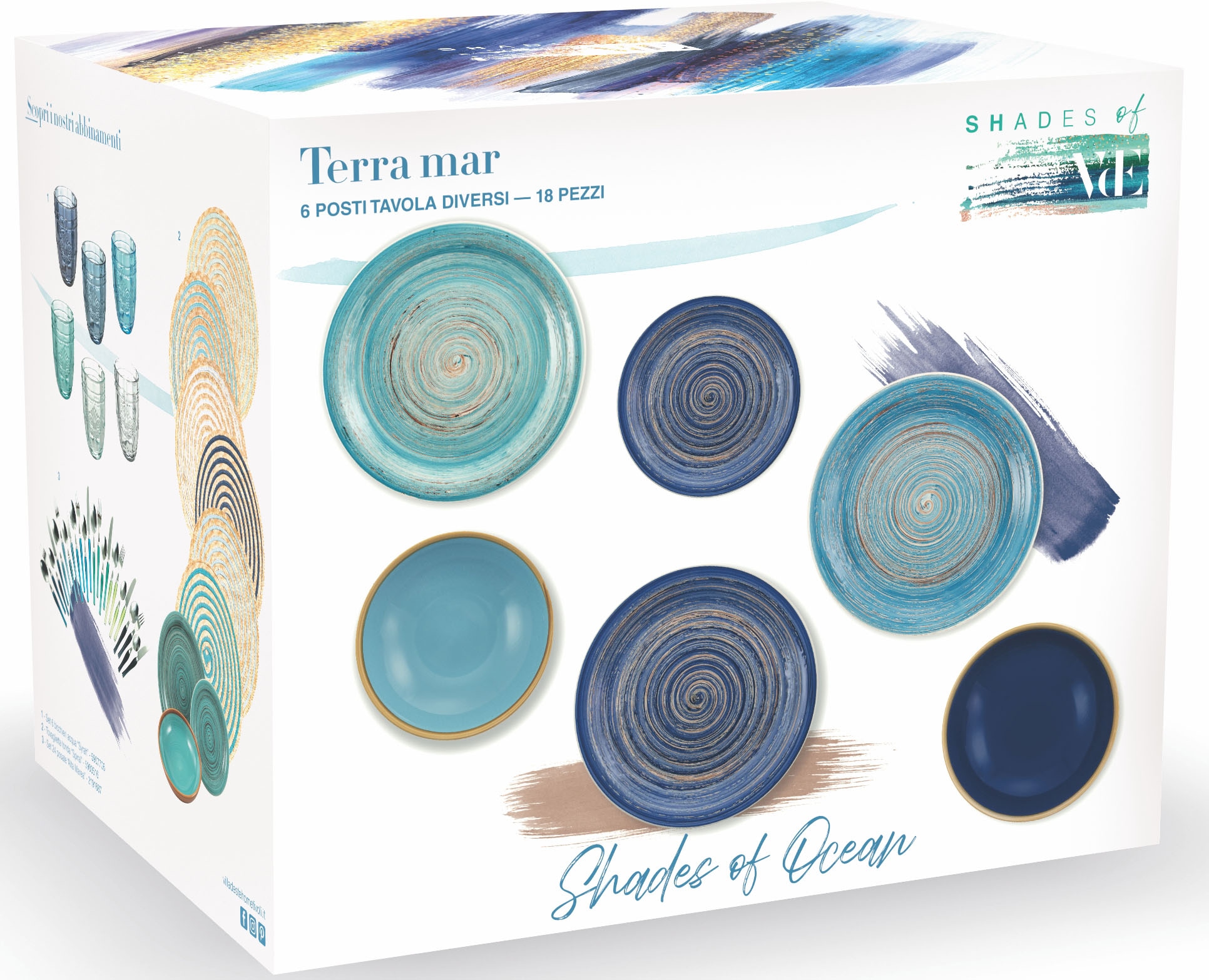 Villa d'Este Teller-Set »Geschirr-Set Terra Mar Ocean«, (Set, 18 tlg.), Service, Tafelservice