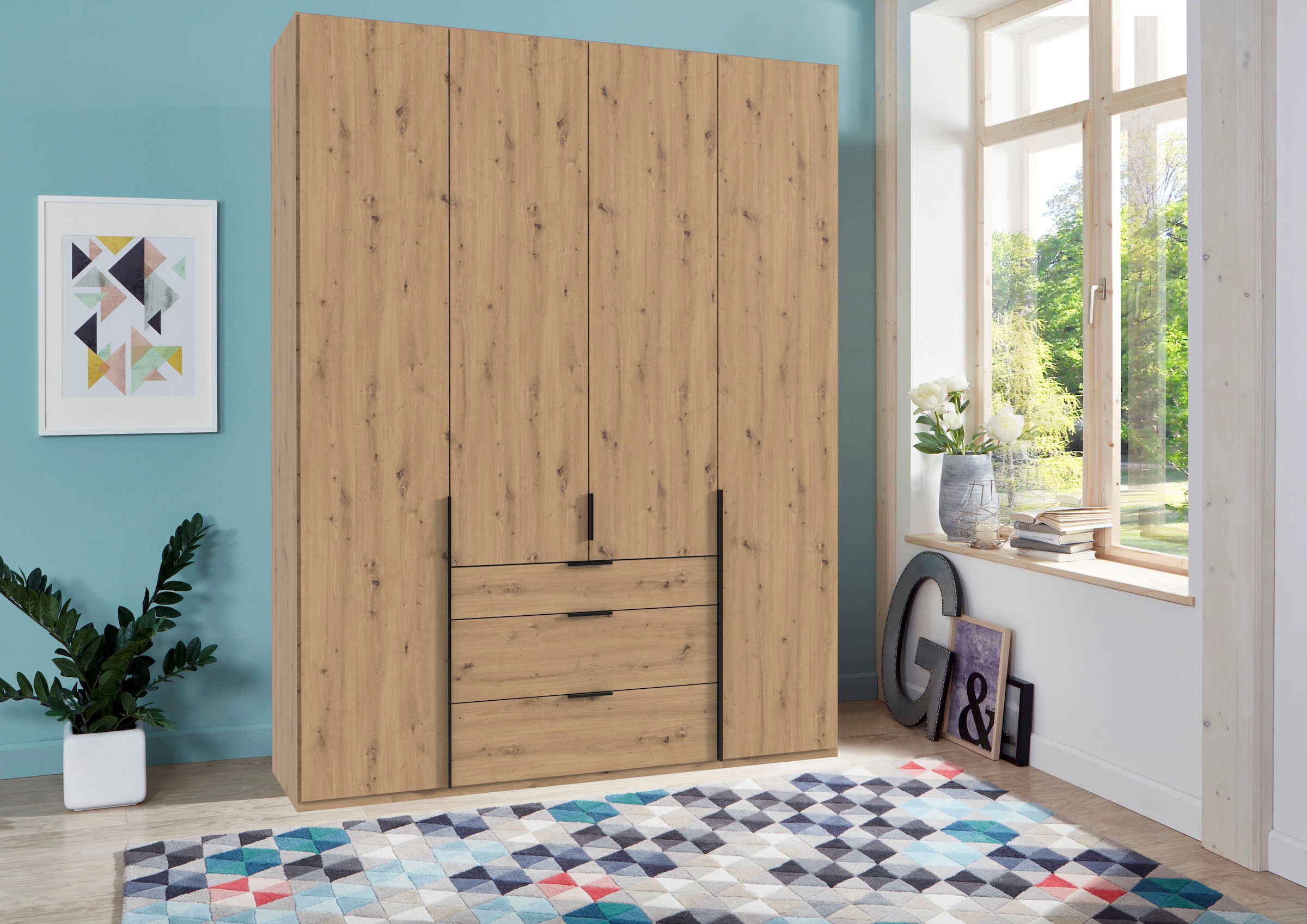 Wimex Drehtürenschrank »Mugano, 135 oder 180cm breit, 208 oder 236cm hoch, Made in Germany«, (mit langen oder kurzen Griffen aus Metall), wahlweise mit oder ohne Spiegel, mit Schubladen