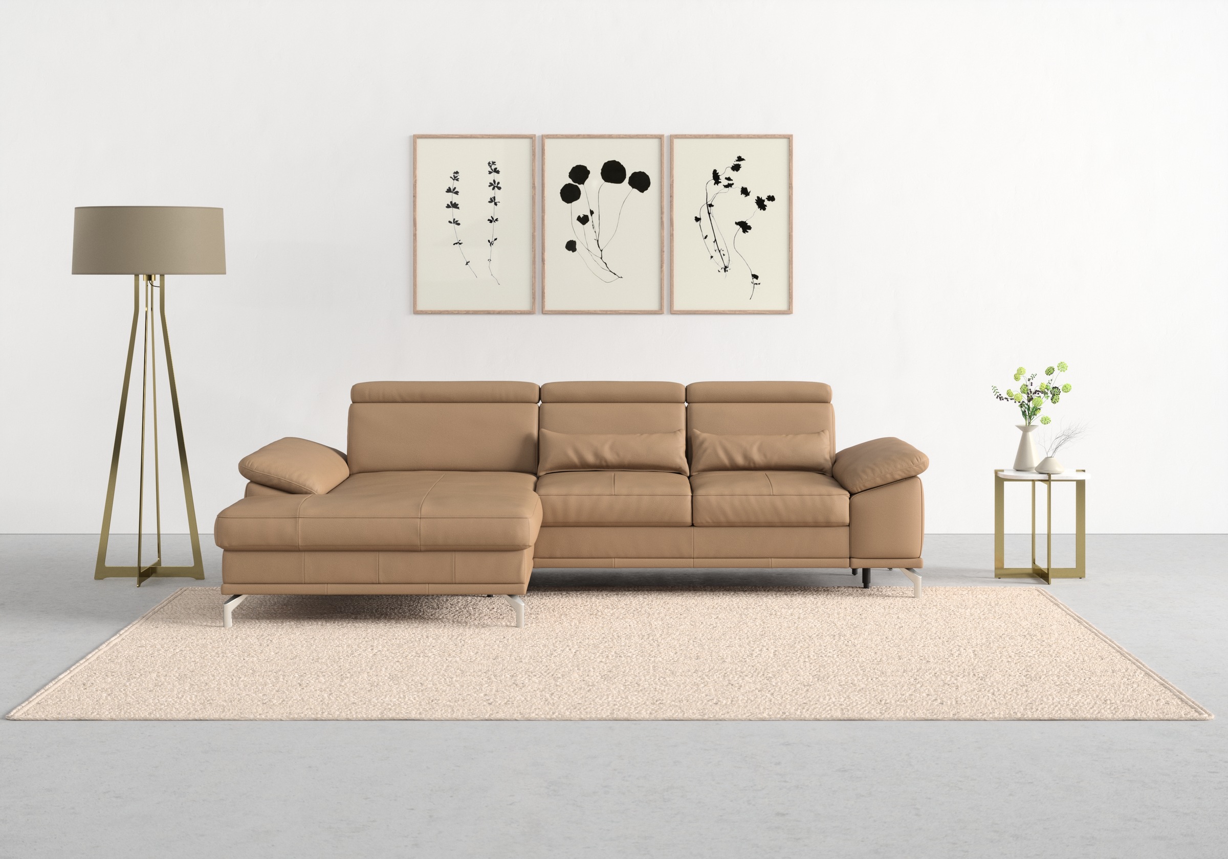 sit&more Ecksofa »Cabrio L-Form, mit Sitztiefenverstellung, Arm- und Kopfteilverstellung«, 2 Nierenkissen, Federkern, optional Bettfunktion und Stauraum