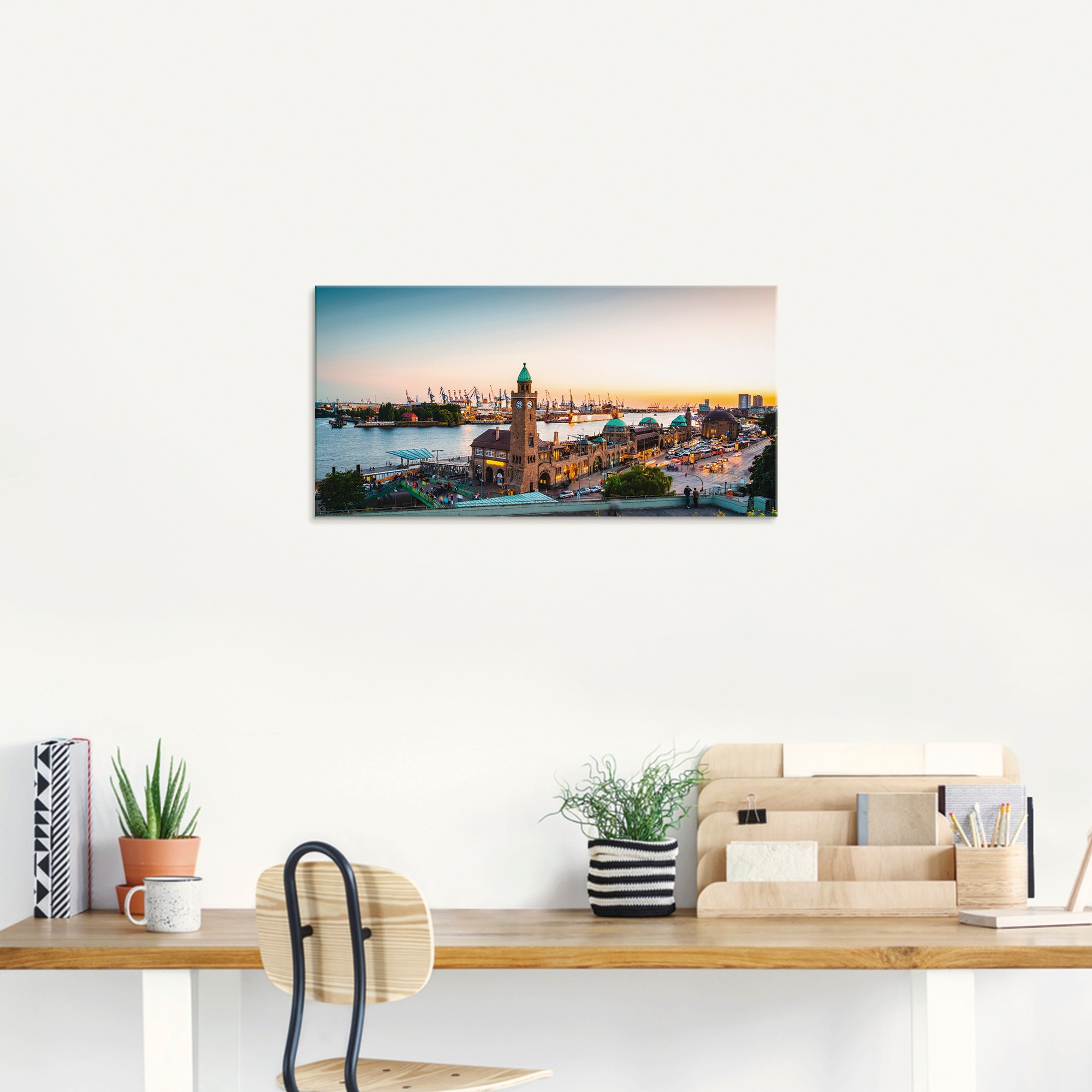 Artland Glasbild »Hamburg Hafen und Landungsbrücken« Deutschland 1 Stk. tlg. in verschiedenen Größen