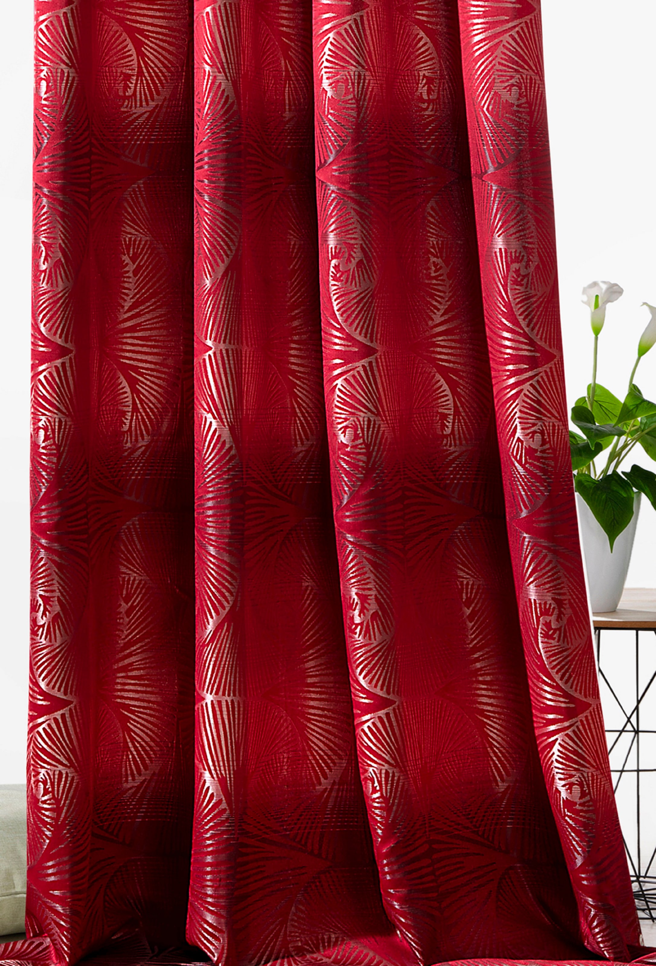 Weckbrodt Vorhang »Gingko«, (1 St.), Jacquard mit Gingko - Muster, Ösen, blickdicht, Gardine, Store