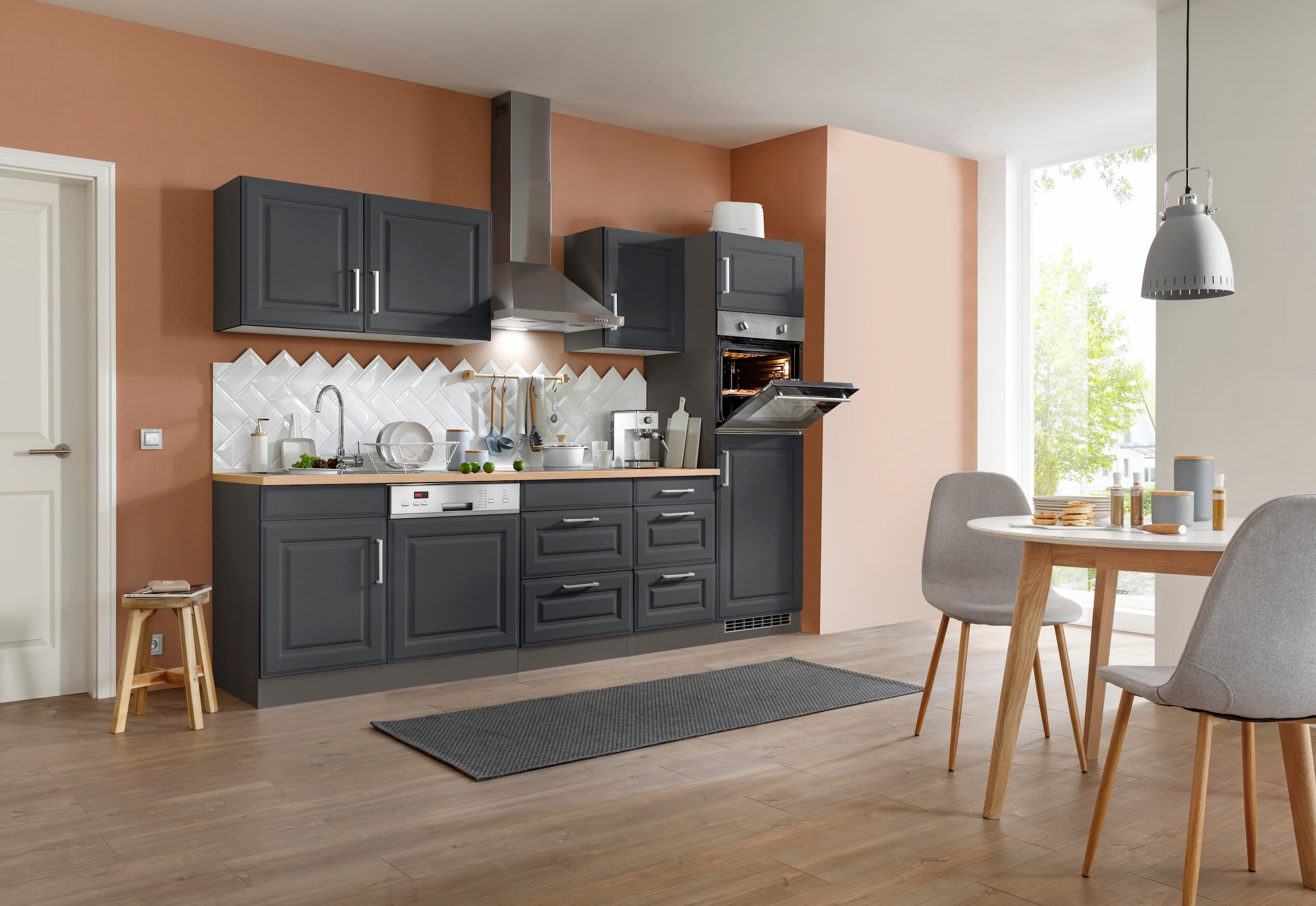 KOCHSTATION Küchenzeile »KS-Stockholm«, Breite 280 cm, mit hochwertigen MDF Fronten im Landhaus-Stil