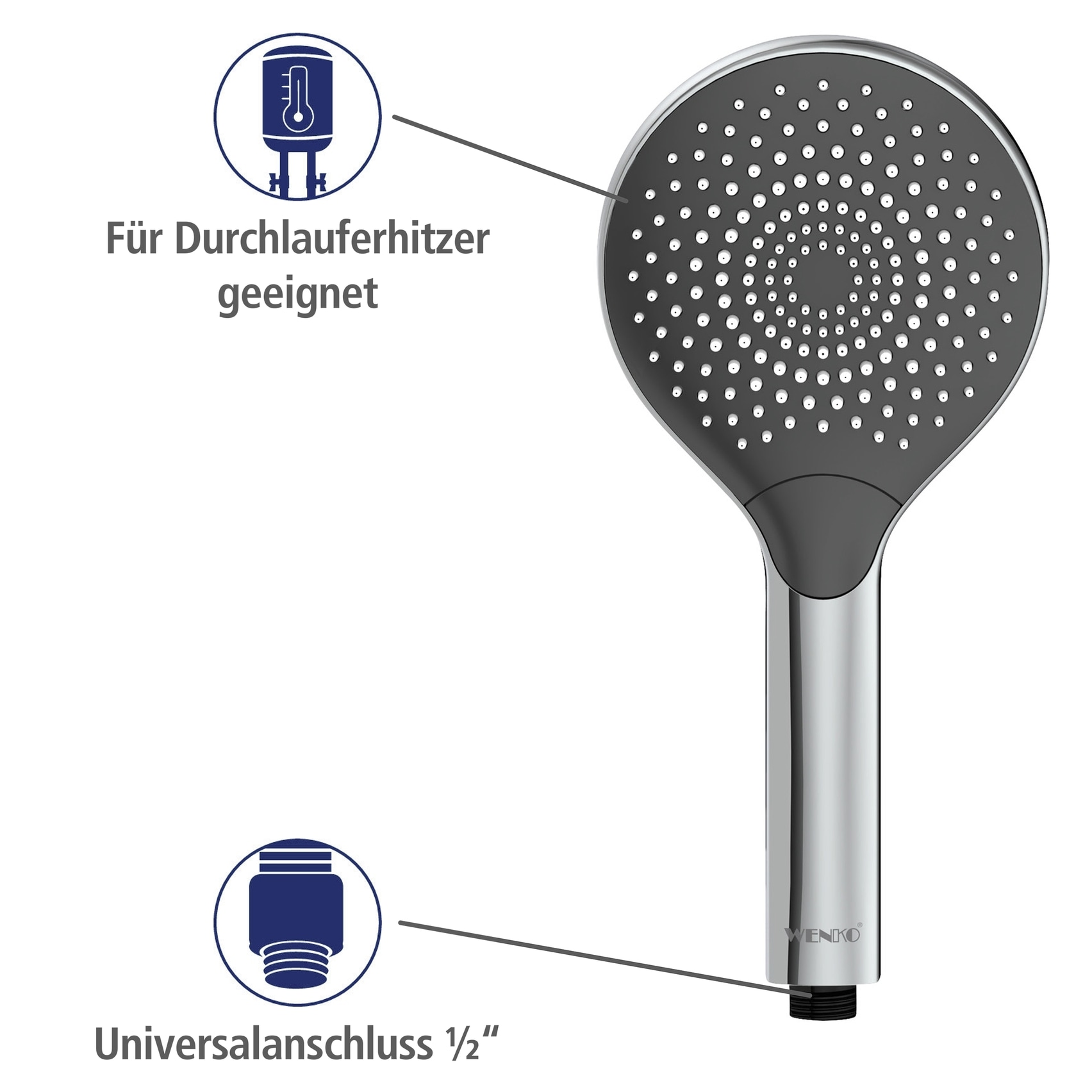WENKO Handbrause »Watersaving« 3 Strahlarten, Ø 12 cm