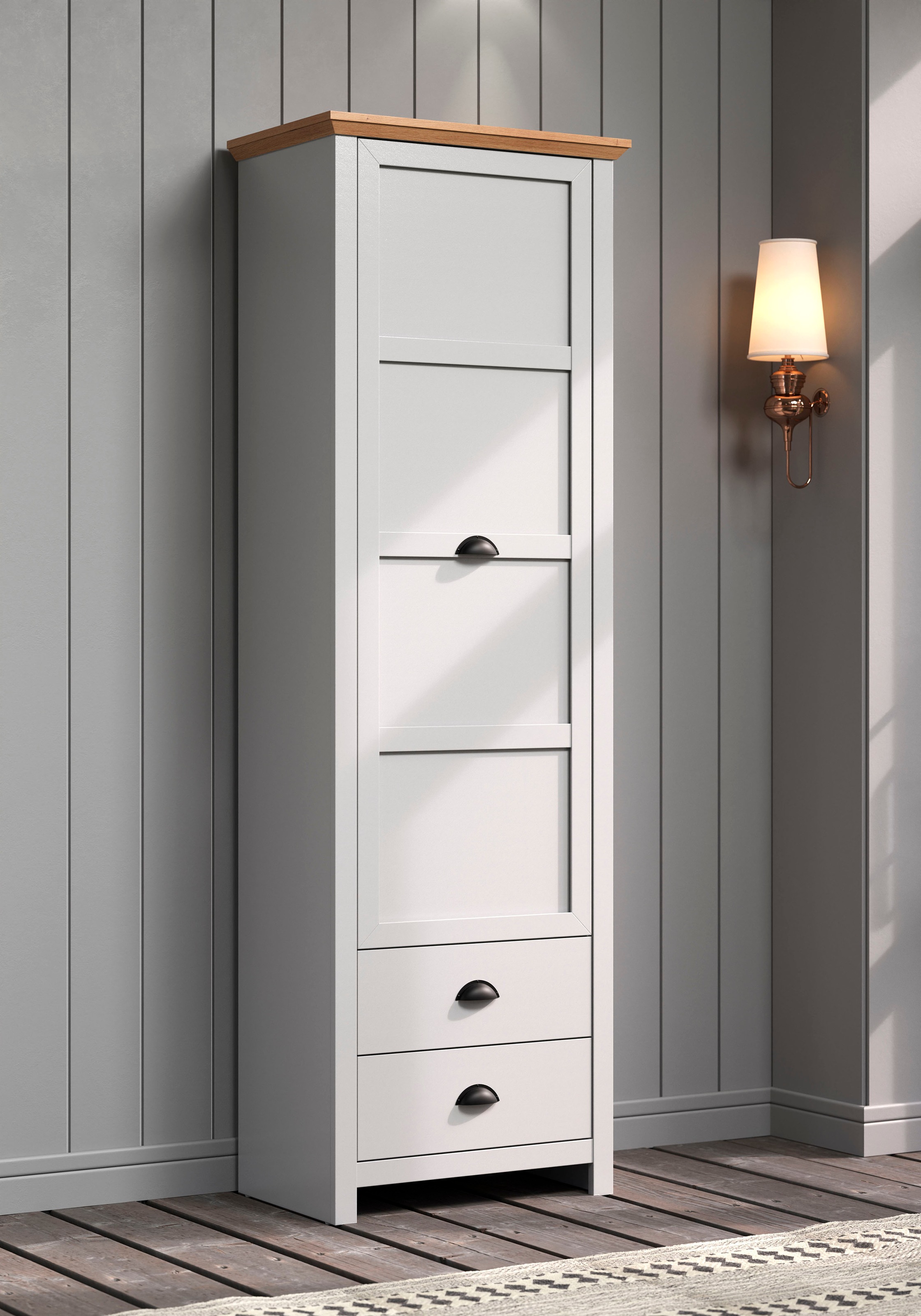 Home affaire Garderobenschrank »Herzwill«, Kleiderschrank, grau, Eiche, Kleiderstange, B/H/T ca.: 65/201/41 cm