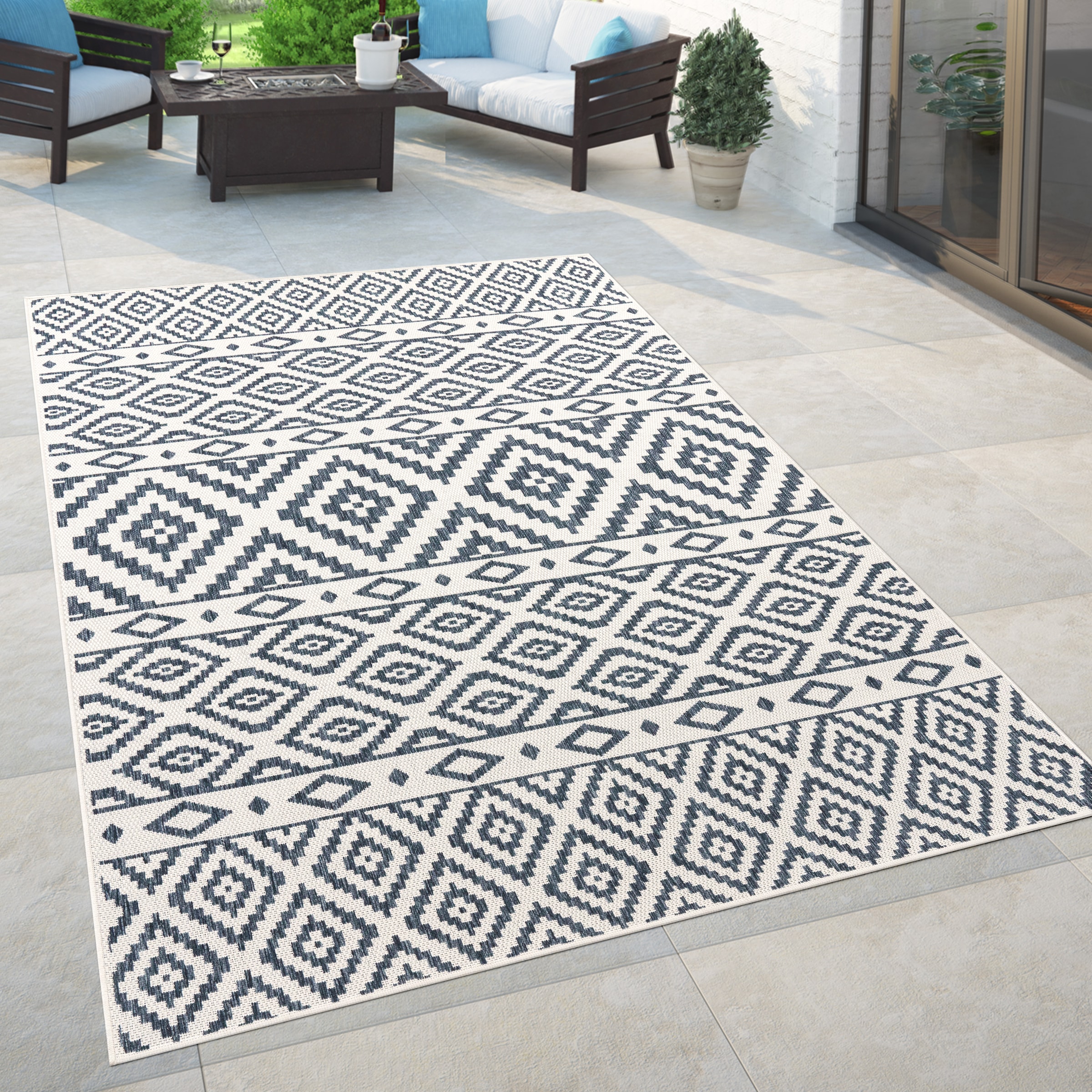 Paco Home Läufer »Coco 201«, rechteckig, 4 mm Höhe, Teppich-Läufer, Flachgewebe, Rauten Design, In- und Outdoor geeignet