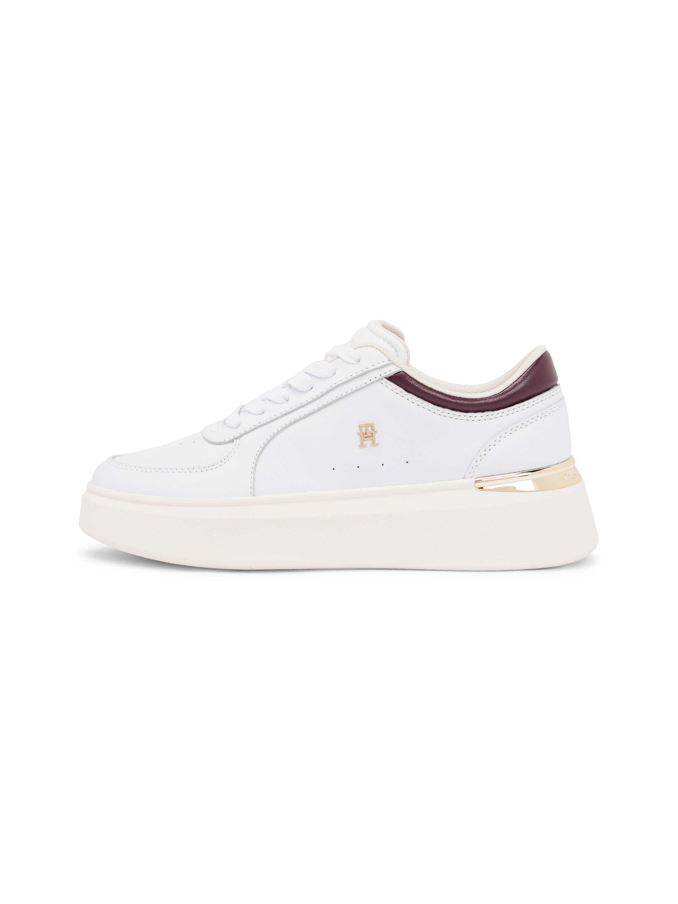 Tommy Hilfiger Plateausneaker »SHINY LEATHER PLATFORM SNEAKER«  , Halbschuh, Schnürer mit Besatz in Metallicoptik an der Ferse