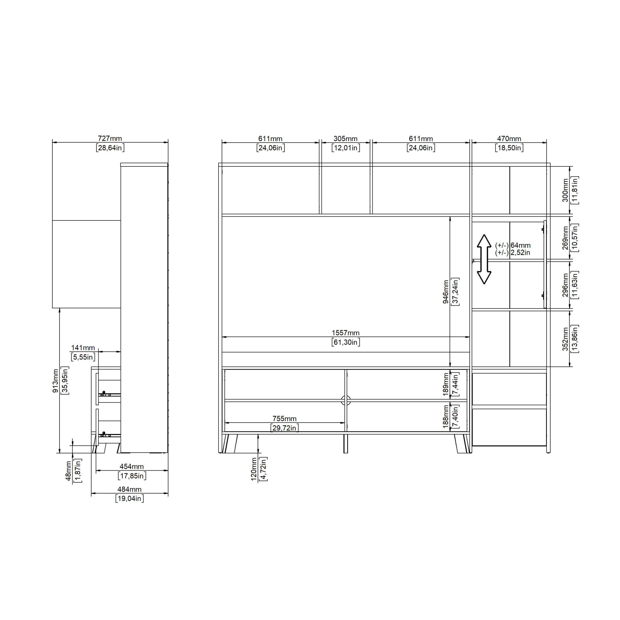 INOSIGN Wohnwand »Next, TV-Wand, TV-Möbel, Wohnwand, Sideboard«, mit Schiebetür und 2 Schubladen, Breite 209 cm, Höhe 182 cm