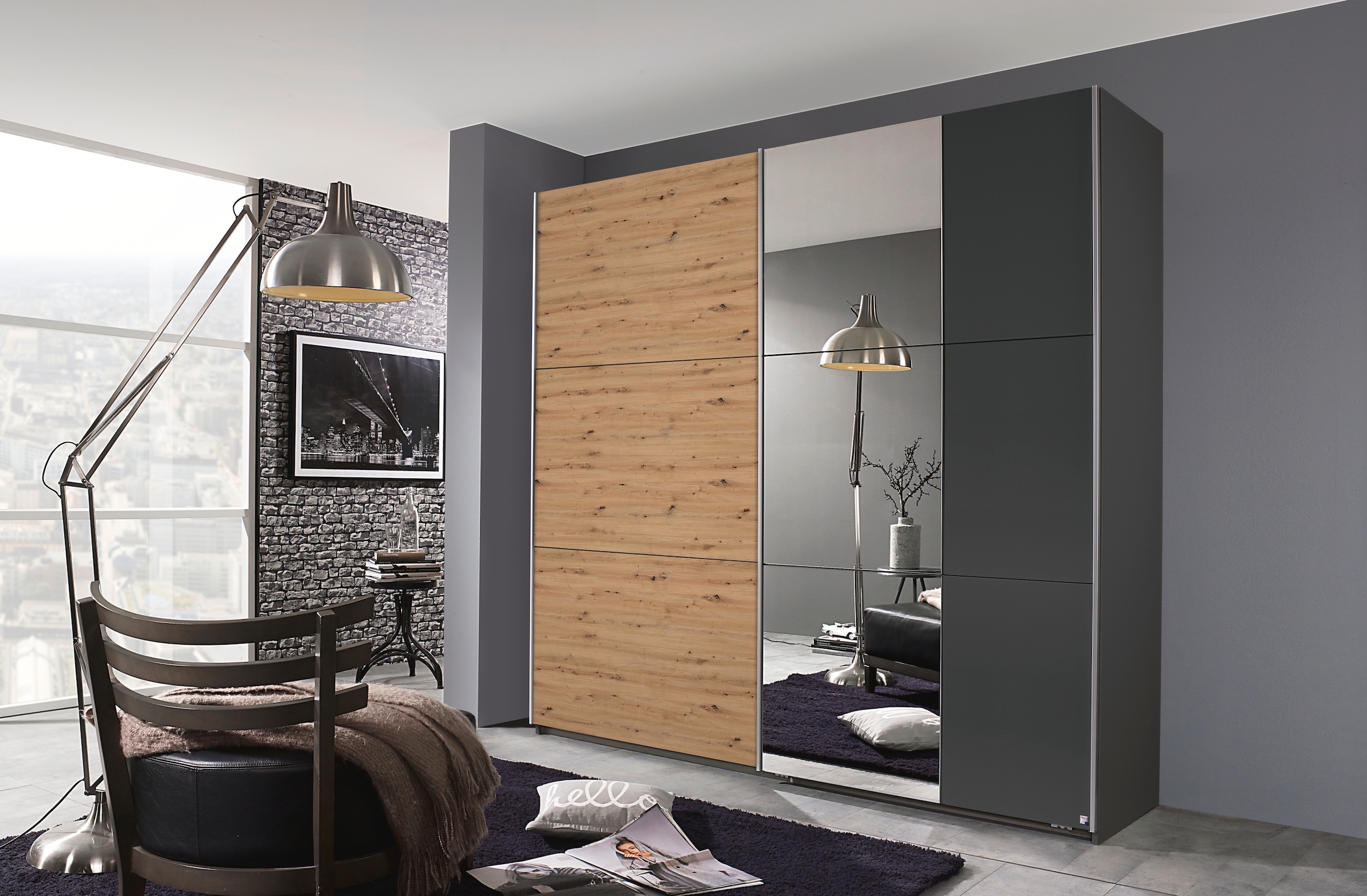 rauch Schwebetürenschrank »Kleiderschrank Garderobe TOPSELLER AURELIO mit 3 Ausstattungsvarianten«, 3 verschiedene Ausstattungsvarianten Griffe aus Metall MADE IN GERMANY