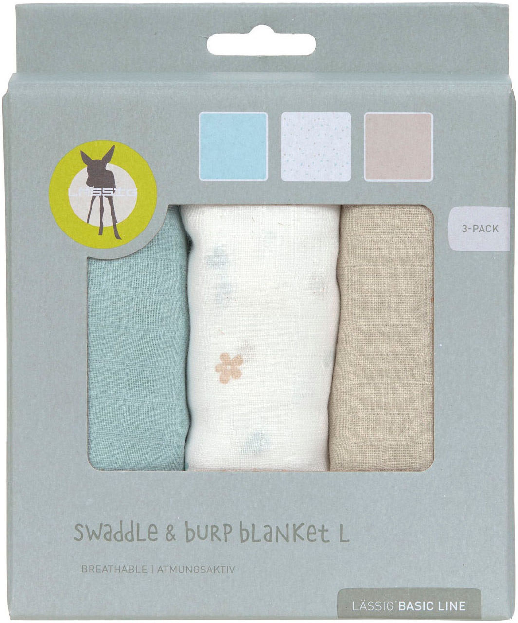 LÄSSIG Stoffwindeln »Swaddle & Burp Blanket, L, Floral« Set, 3 Stk. tlg.