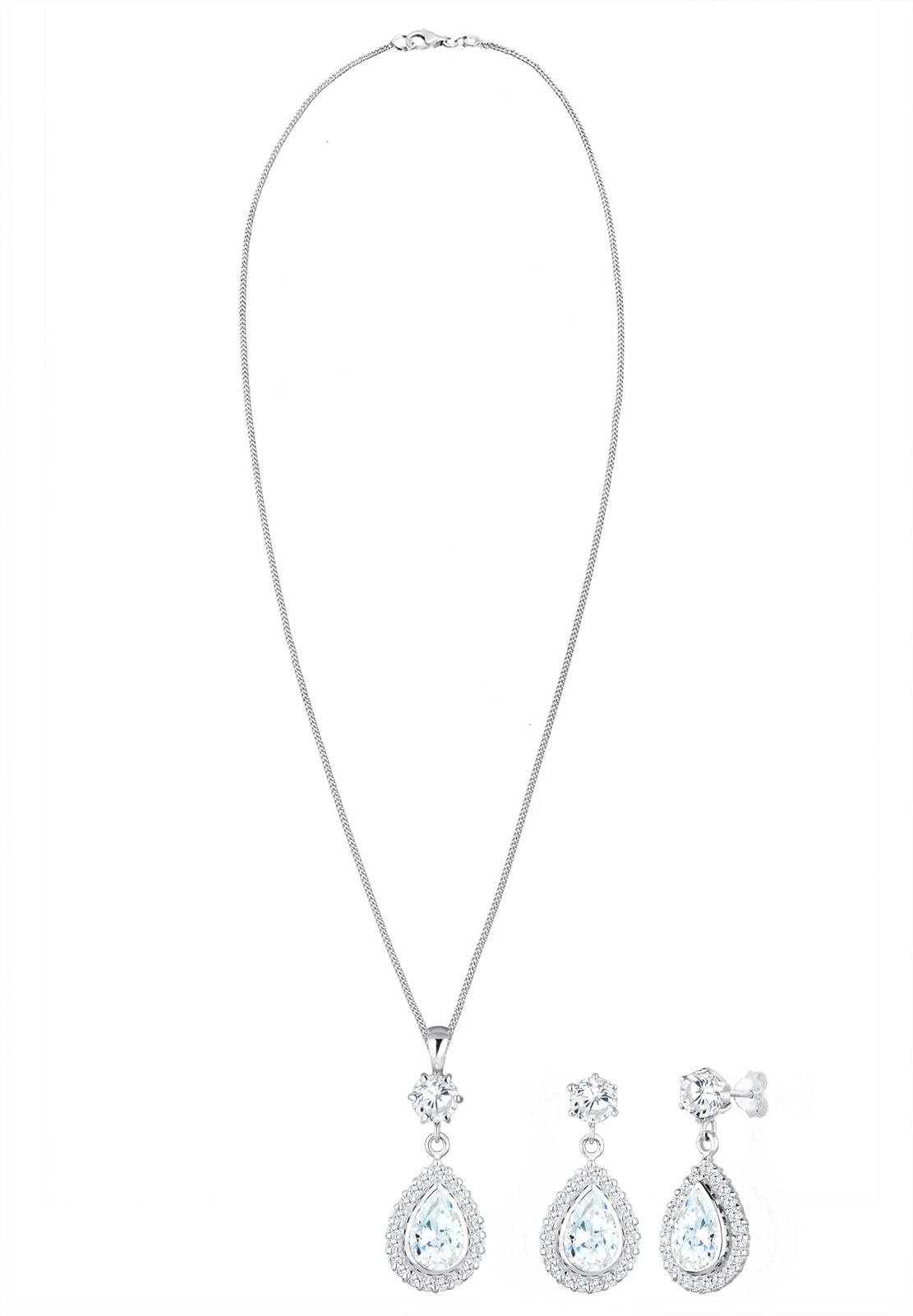 Elli Premium Ohrring und Ketten Set »Schmuckset Stilvolle Tropfenform verziert mit Zirkonia 925 Silber« ()