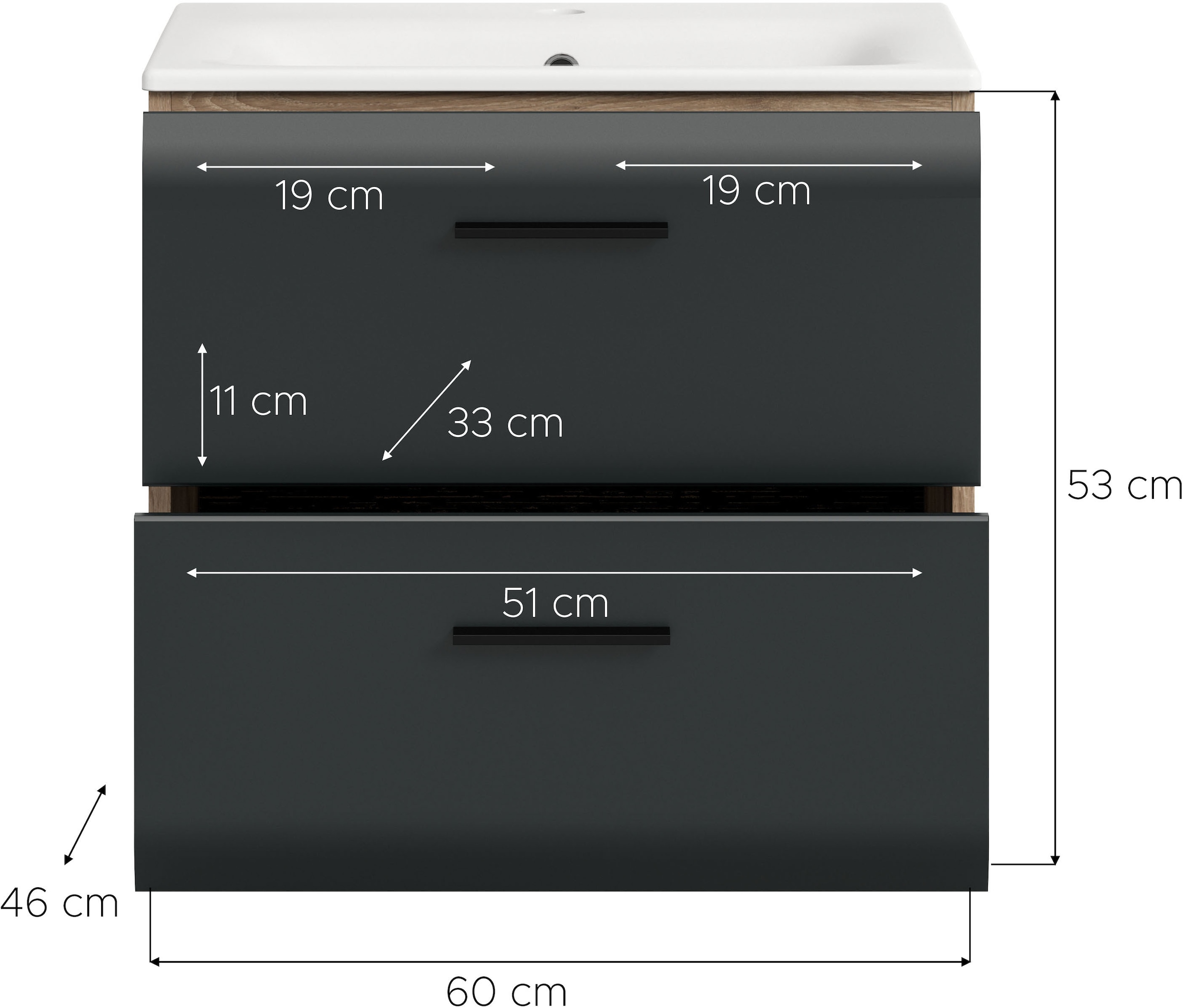 INOSIGN Waschbeckenunterschrank 2 Stk. tlg. Florenz, Waschtisch inkl. Waschbecken, Nox Oak, 2 Schubladen