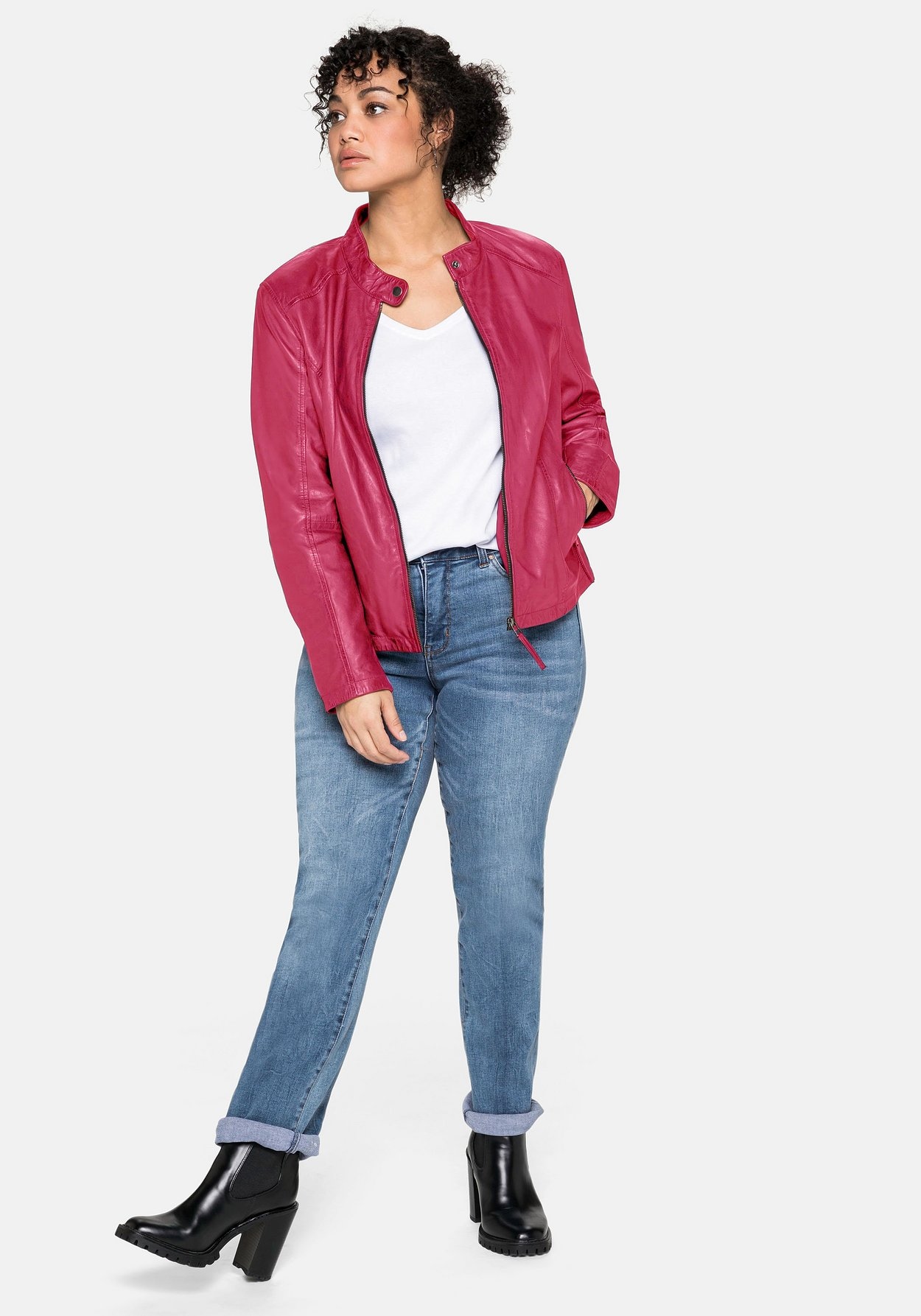 Sheego Lederjacke »Lederjacke aus Lammnappa, mit Stehkragen«