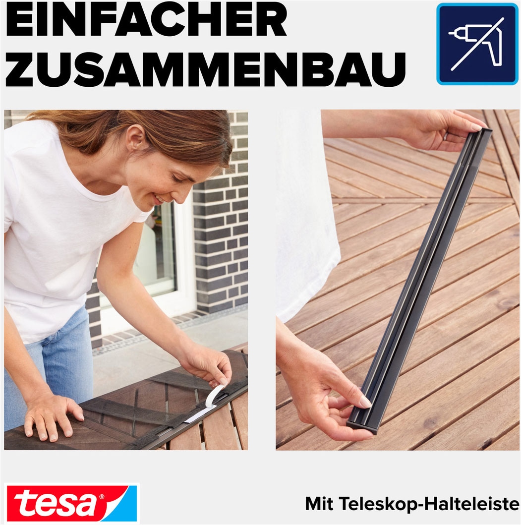 tesa Insektenschutz-Tür »Aluminium Lamellen Vorhang Premium - einfache Montage ohne Bohren« Packung, Alu Lamellentür teleskopierbar, selbstklebendes Premium-Klettband, 1 Stk. tlg. für Balkon- und Terrassentüren