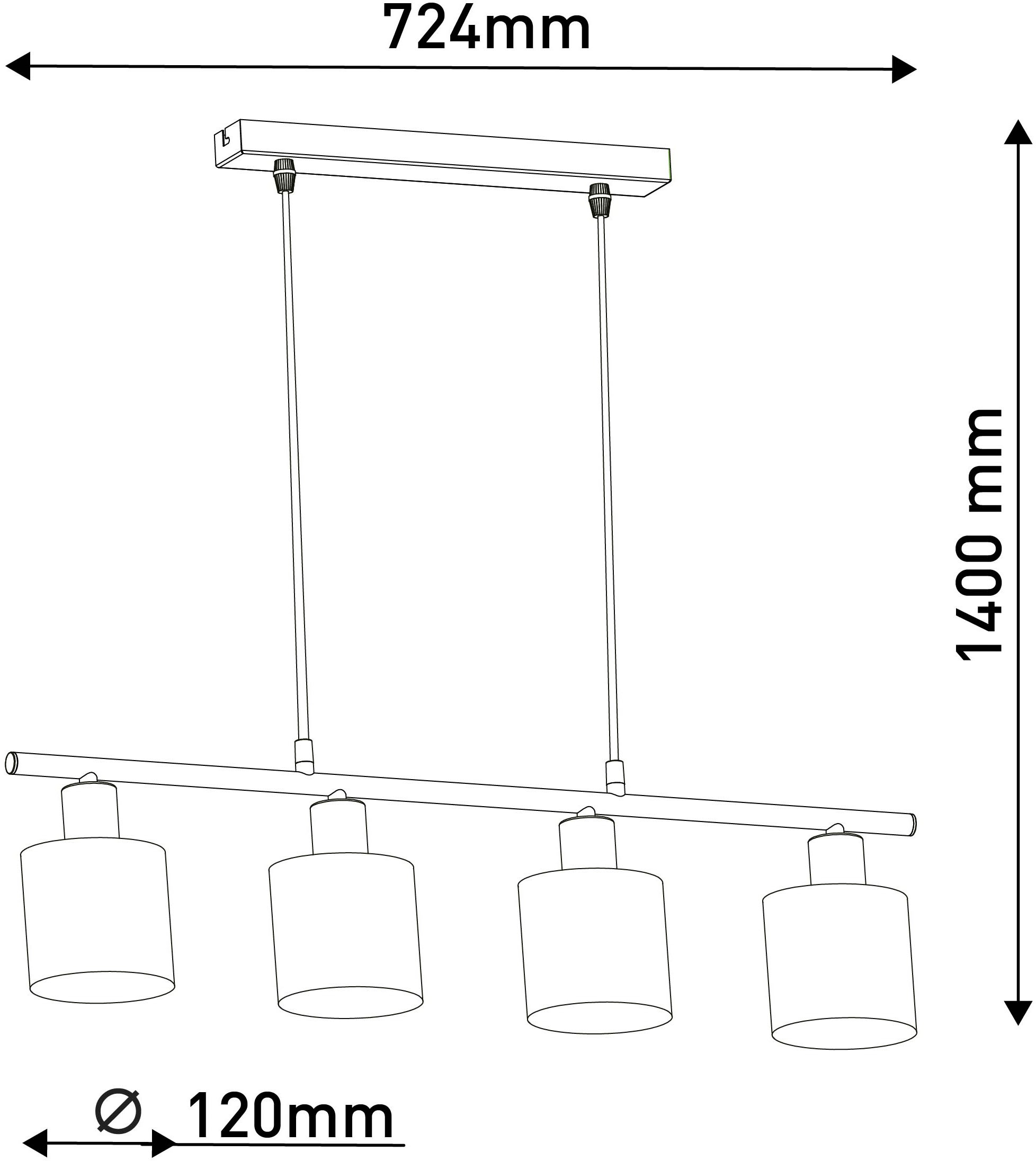 näve Pendelleuchte »Maron«, 4 flammig, Leuchtmittel E14 | ohne Leuchtmittel, Hänge-, Stoffpendelleuchte, L: 71,5cm, 4xE14 max. 40W, Metall/Textil