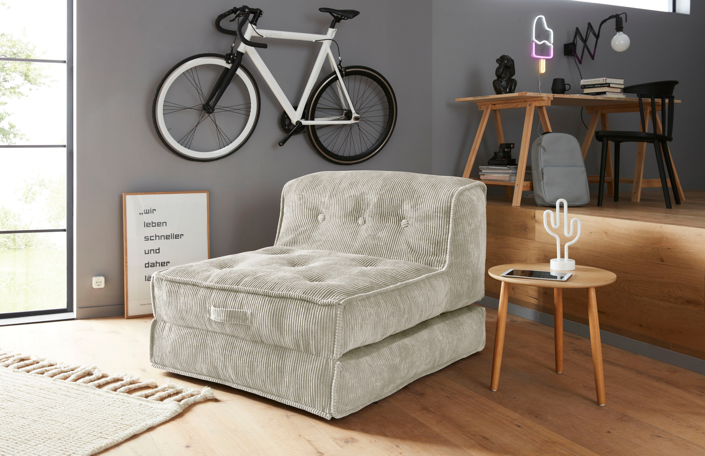 INOSIGN Sessel »Pia«, Loungesessel aus Cord, in 2 Größen, Pouf-Funktion.