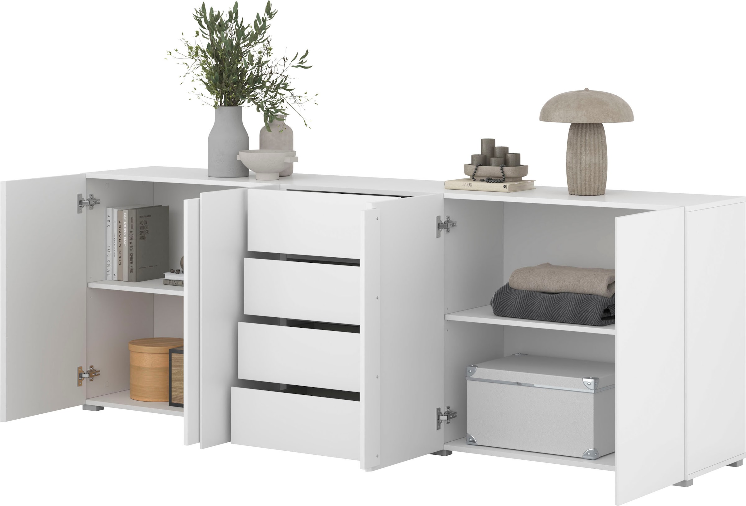 OTTO home Sideboard »Metric,Breite 222 cm, grifflose Kommode 4 Türen/4 Schubkästen« Schubladenschrank mit viel Stauraum, Einlegeböden verstellbar