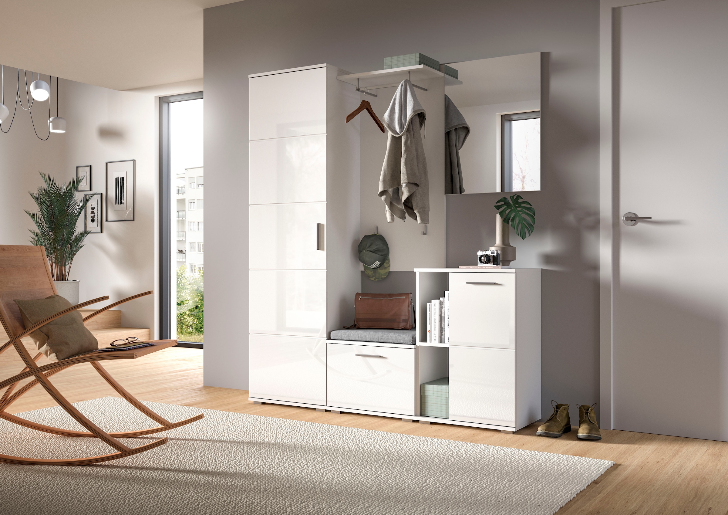 INOSIGN Garderobenschrank »Valge, Höhe 191 cm, 1 Tür, 2 feste Böden, ausziehbare Kleiderstange«, Hochschrank, Stauraumschrank, Schrank, Flurschrank, Dielenschrank