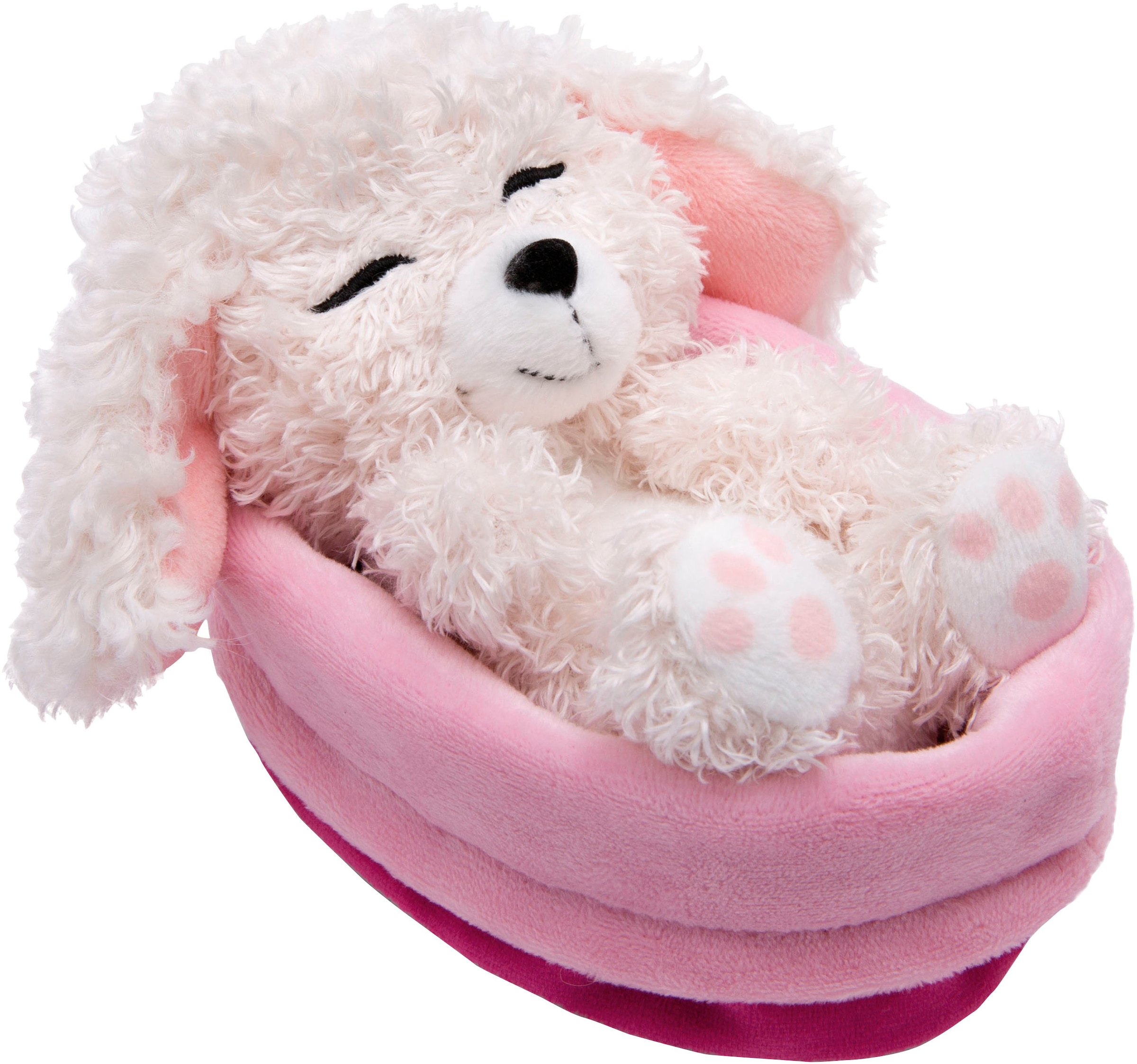 Nici Kuscheltier »Sleeping Pets, Hund Pudel, 12 cm«, im Körbchen, enthält recyceltes Material (Global Recycled Standard)