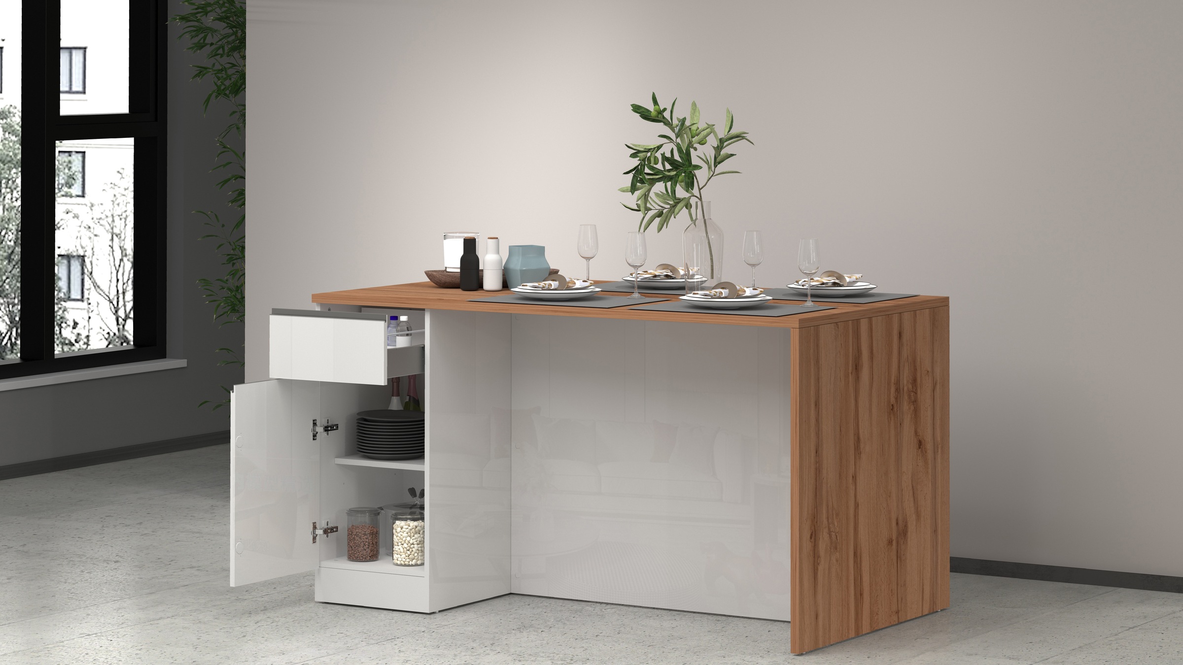 KOCHSTATION Kücheninsel »Sole,Kochinsel,Küchenarbeitsblock,Inselküche,Arbeitsinsel«, Breite 160 cm mit 2 Türen,2 Schubkästen, Aluminiumgriff
