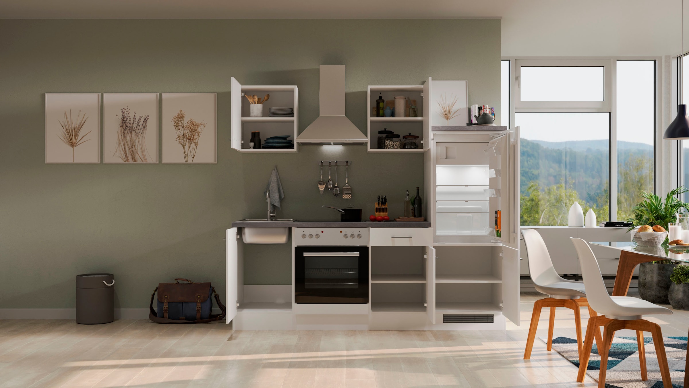 Flex-Well Küchenzeile »Kopenhagen« wahlw. mit E-Geräten, Breite 220 cm, viele Farbvarianten erhältlich