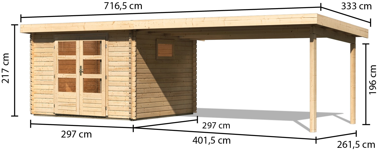 WOODFeeling Gartenhaus »Trittau 3«, mit Anbaudach