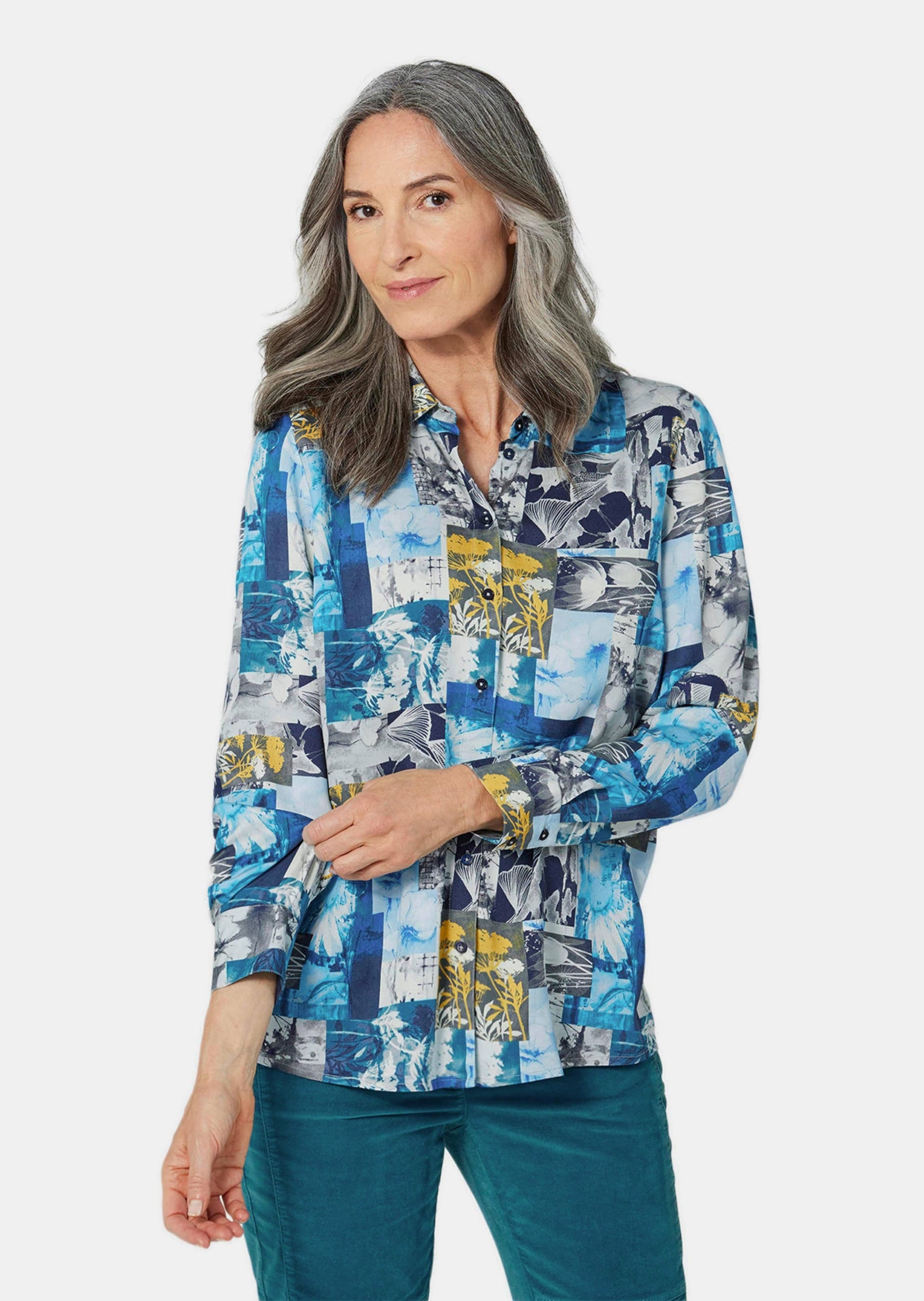 GOLDNER Hemdbluse »Kurzgröße Hemdbluse mit Druck«