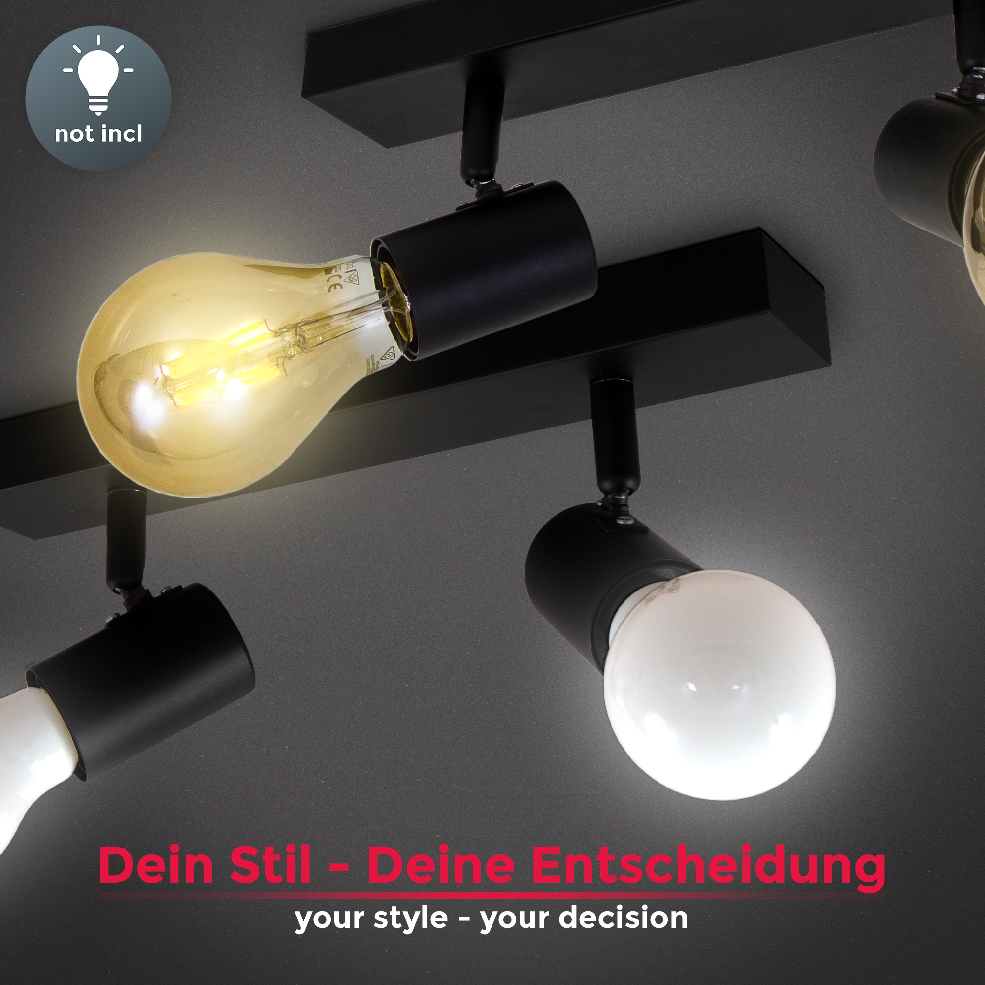 Deckenlampe, 2 online B.K.Licht flammig-flammig, XXL Jahren kaufen schwarz-matt | mit Industriedesign, Deckenleuchte, LED 3 Retro, Deckenspots, Garantie