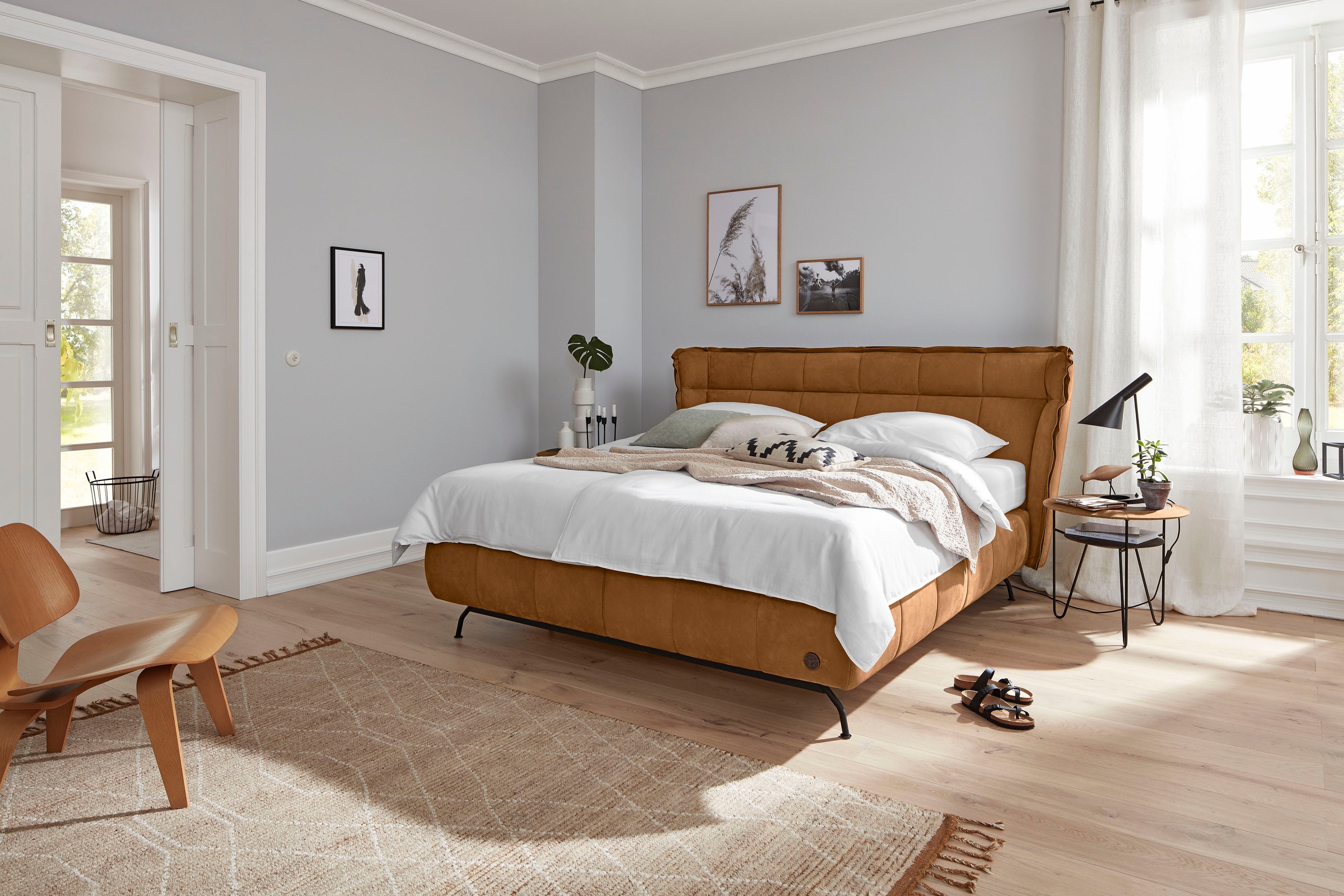 Birkenstock Boxspringbett »Basel Luxury«, luxuriöses Kopfteil mit offener Naht