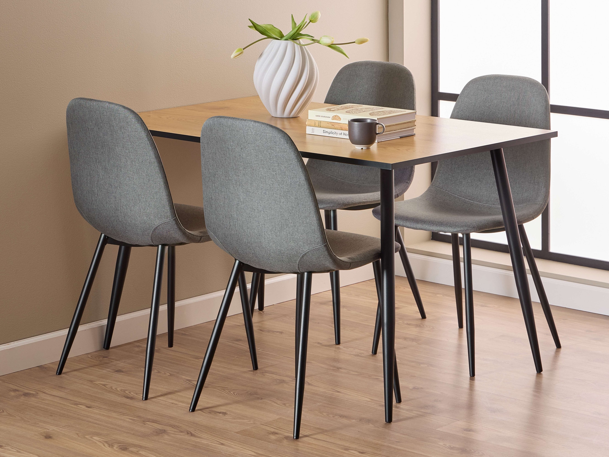 ACTONA GROUP Esszimmer-Set »Esspruppe, Speisetisch mit Wohnzimmerstühlen«, (Komplett-Set, 5 St., 1x Tisch + 4x Stuhle), Rechteckig Esstisch+4x Stühle,Wildeiche Melamin,dunkelgrau,120x80x75cm