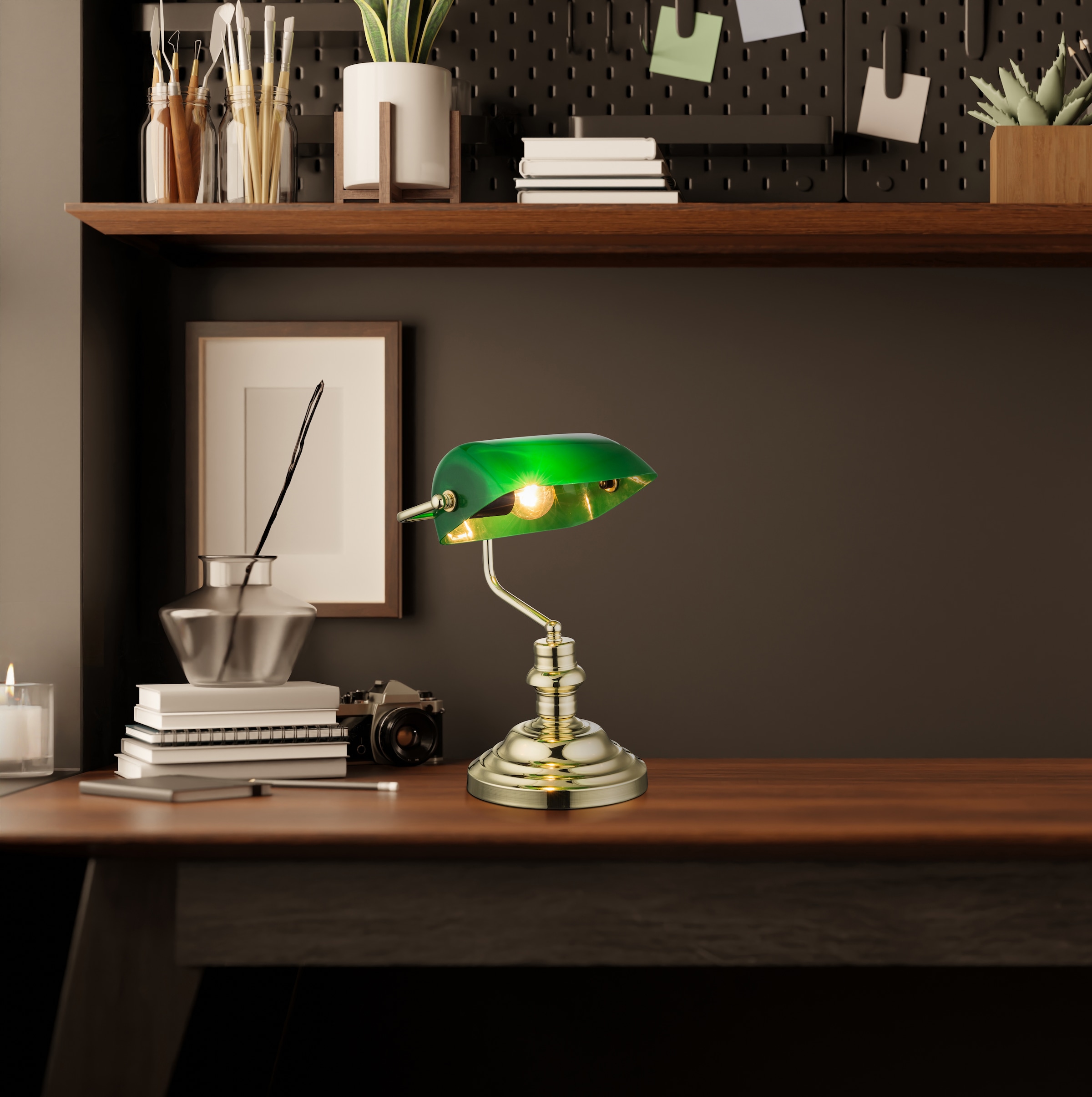 GLOBO LIGHTING Schreibtischlampe »ANTIQUE« E27 1 Stk. Klassische Schreibtischleuchte, Antik-look Tischleuchte, Bankerlamp