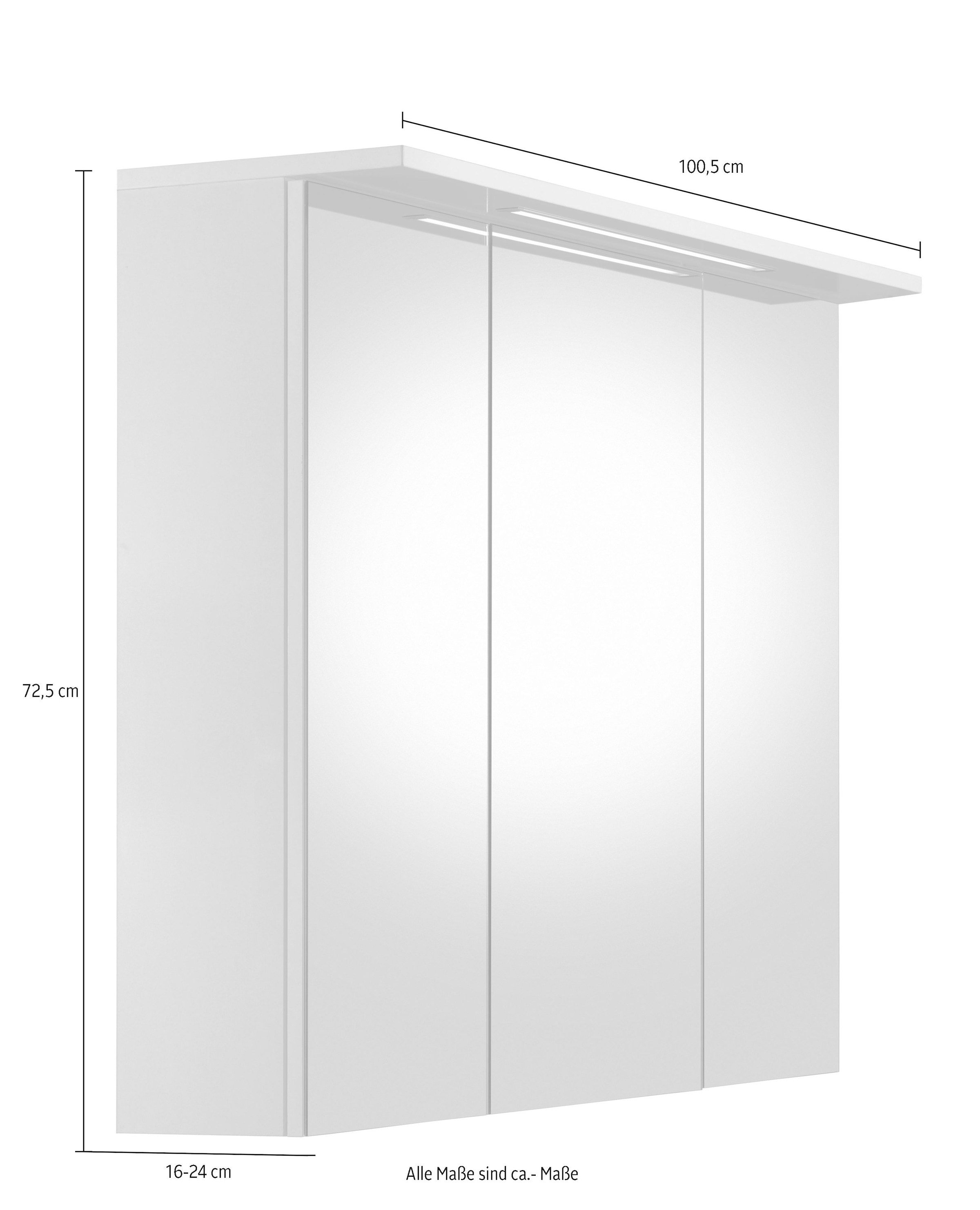 Schildmeyer Spiegelschrank »Profil 16«, Breite 100 cm, 3-türig, LED-Beleuchtung,  Schalter-/Steckdosenbox online kaufen | mit 3 Jahren XXL Garantie