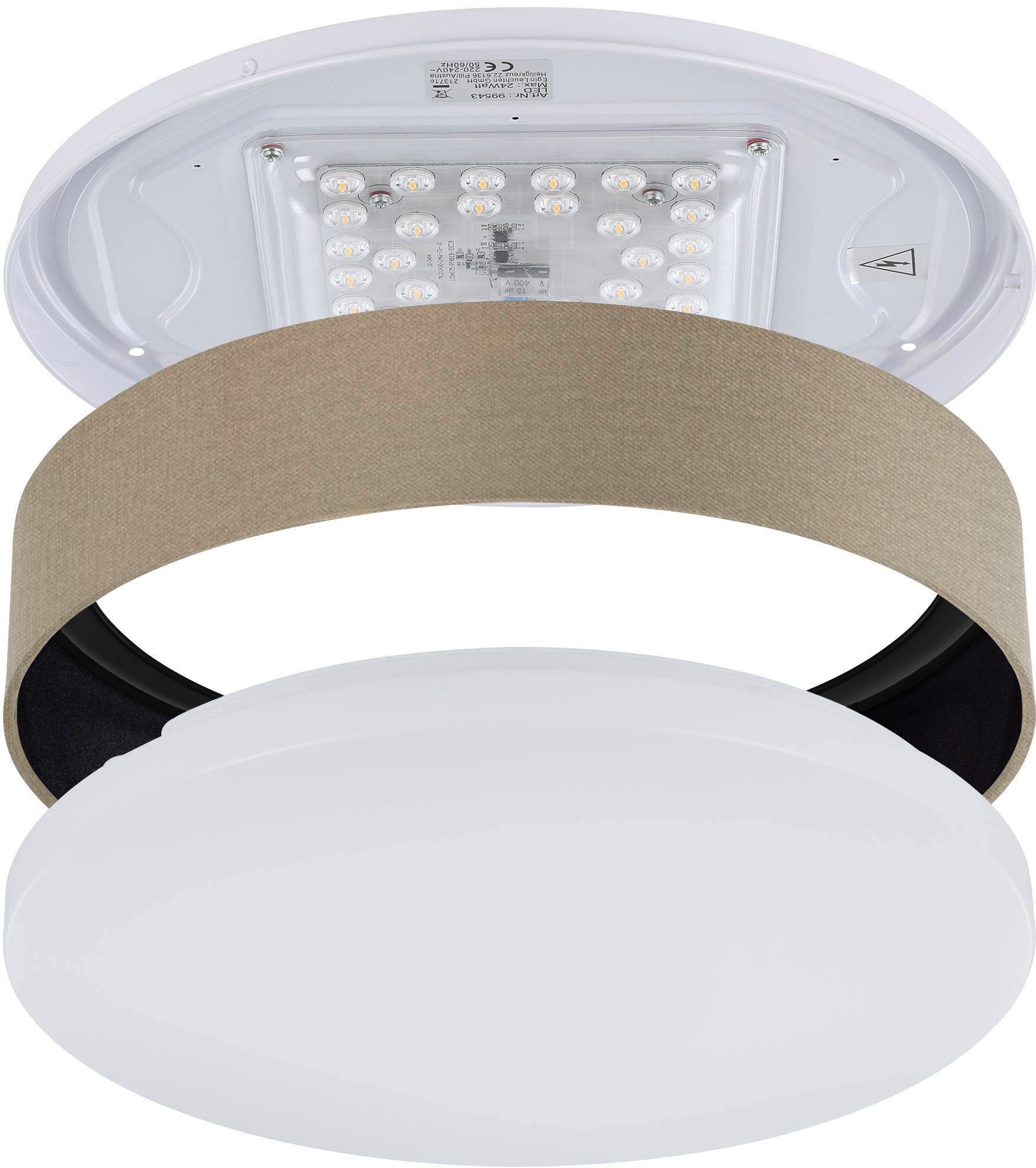 Leonique LED Deckenleuchte »Juria«, 1 flammig, Leuchtmittel LED-Modul | LED fest integriert, Deckenlampe Ø38 x H9 cm mit Textil-/Stoffschirm, CCT, Fernbedienung