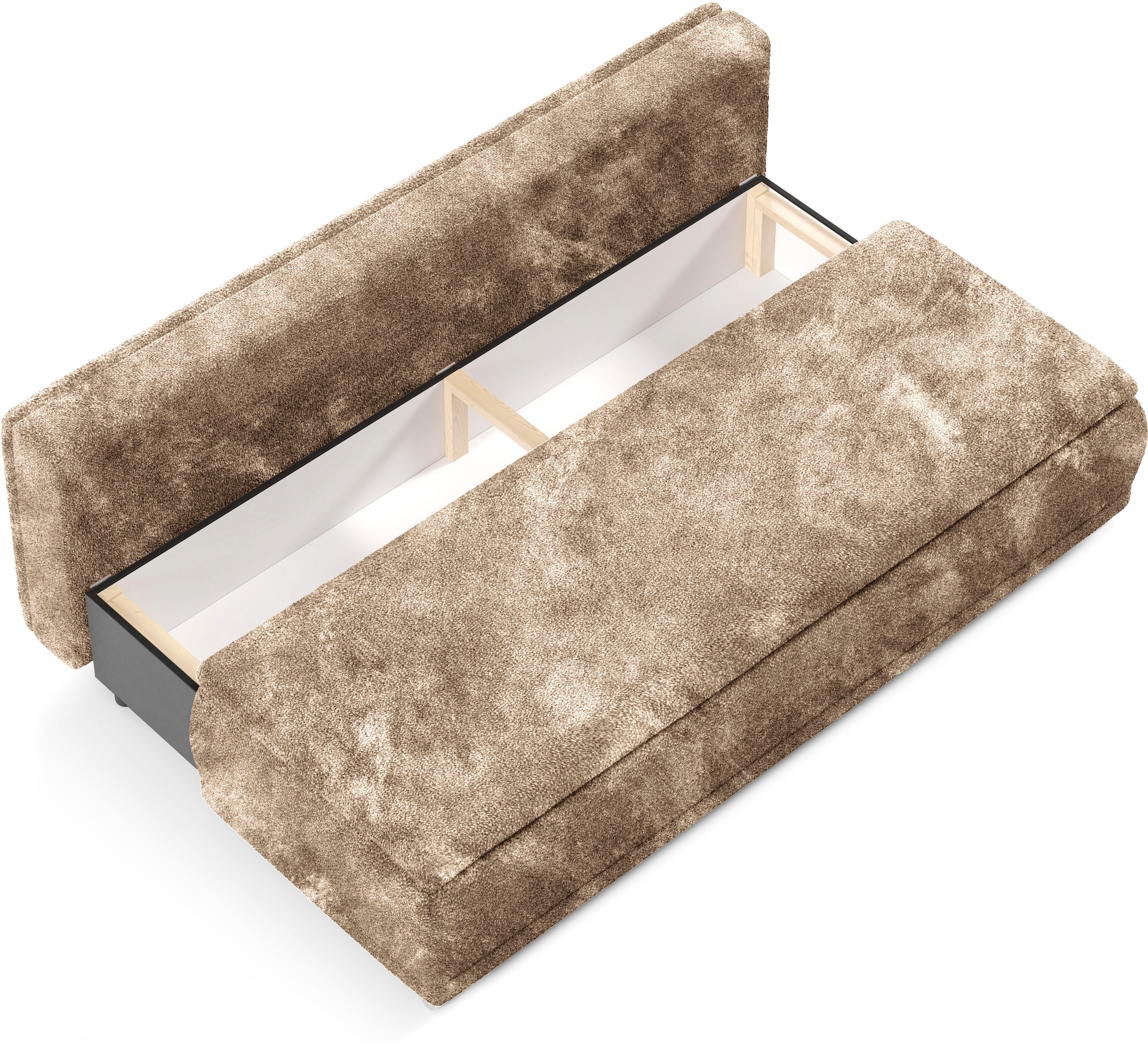WERK2 Schlafsofa »Biggi komfortabel & elegant, Schlaffunktion, Bettkasten, Breite 206 cm«, inkl. losen Kissen, Bouclé APHRODITE, Beige-Braun