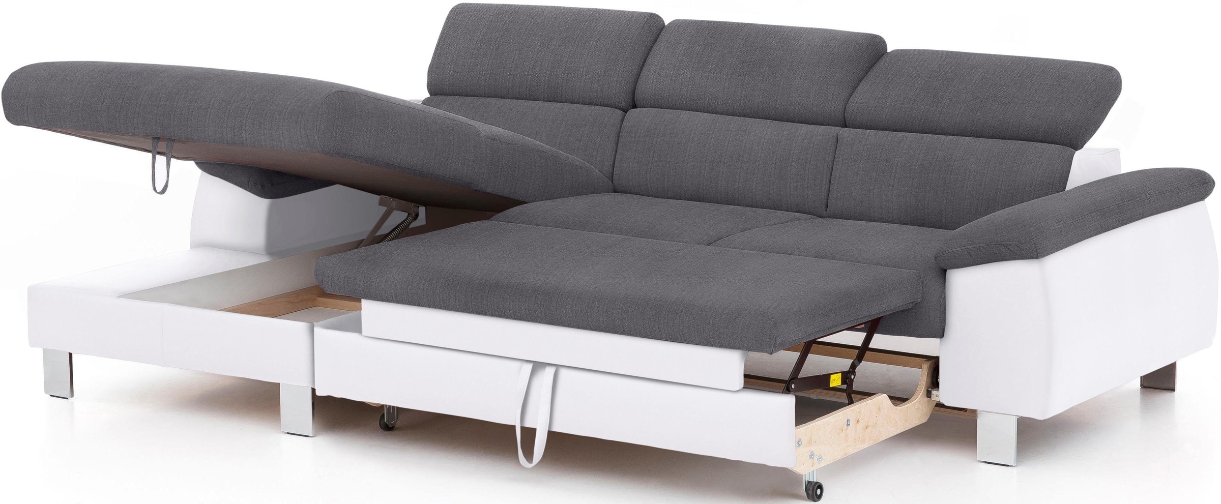 COTTA Polstergarnitur »Komaris L-Form, B: 242 bzw. 100 cm (Set: Ecksofa & Hocker)«, (Set), mit Kopfteilverstellung, optional Bettfunktion, Bettkasten & Licht