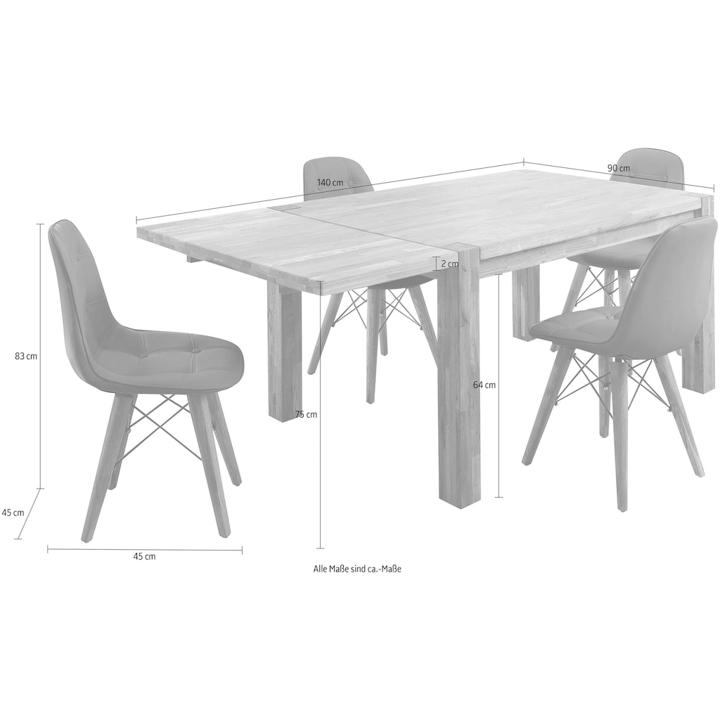 Home affaire Essgruppe »Tim«, (Set, 5 tlg.), bestehend aus 4 Stühlen und einem Esstisch, Esstischgröße 140 cm