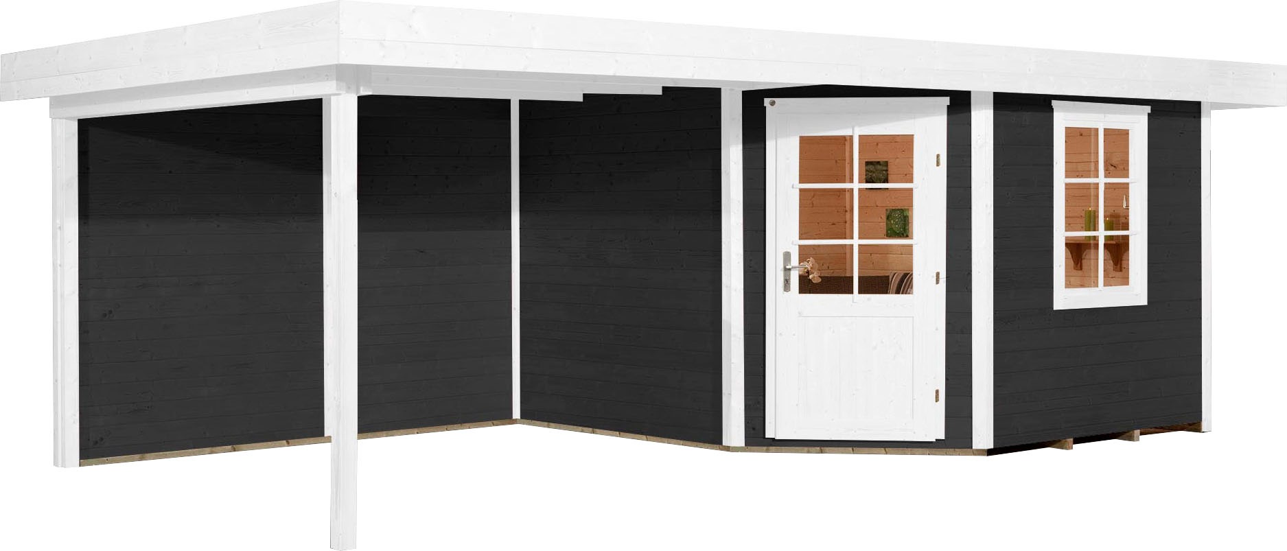 weka Gartenhaus "Designhaus 213 Plus" mit Anbaudach und Rückwand