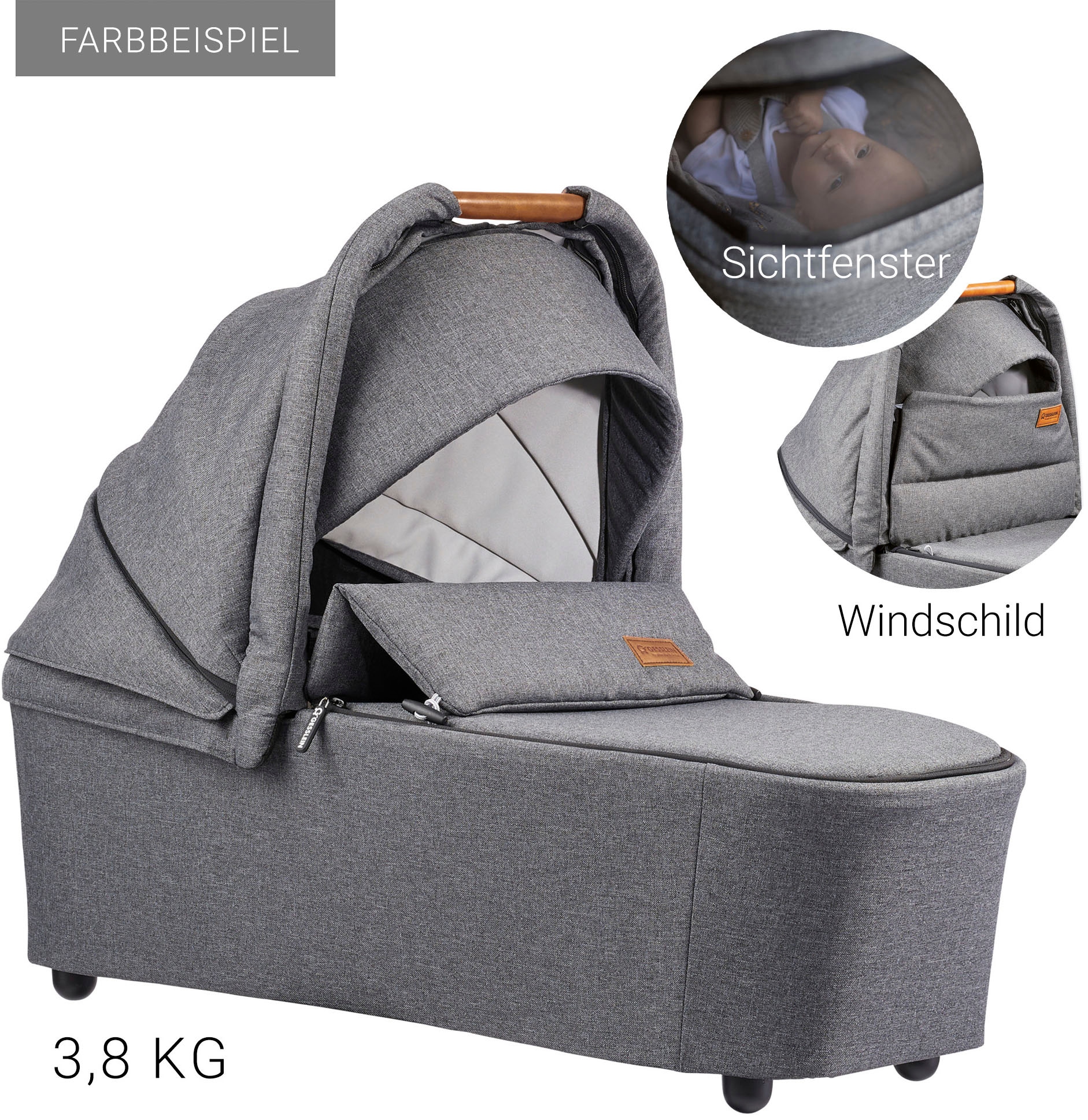 Gesslein Kombi-Kinderwagen »FX4 Soft+ mit Aufsatz Classic schwarz/schwarz, schwarzgrau«, mit Babywanne Cx3 und Babyschalenadapter