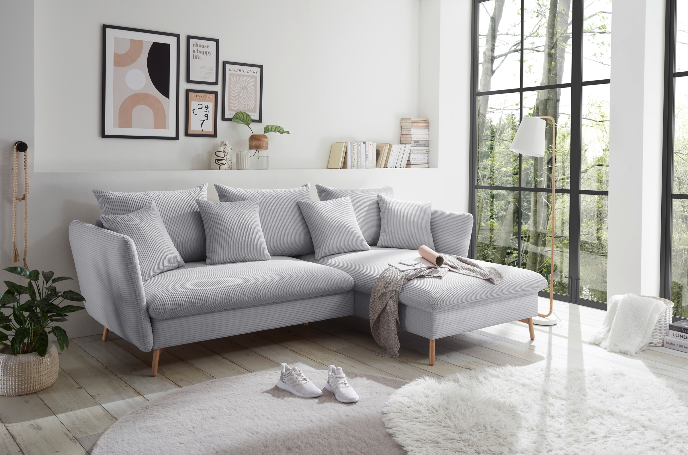 andas Ecksofa »MERLE, 258 cm, L-Form, traumhafter Cord,«, mit Bettfunktion und Bettkasten, Liegefläche 224 x 139