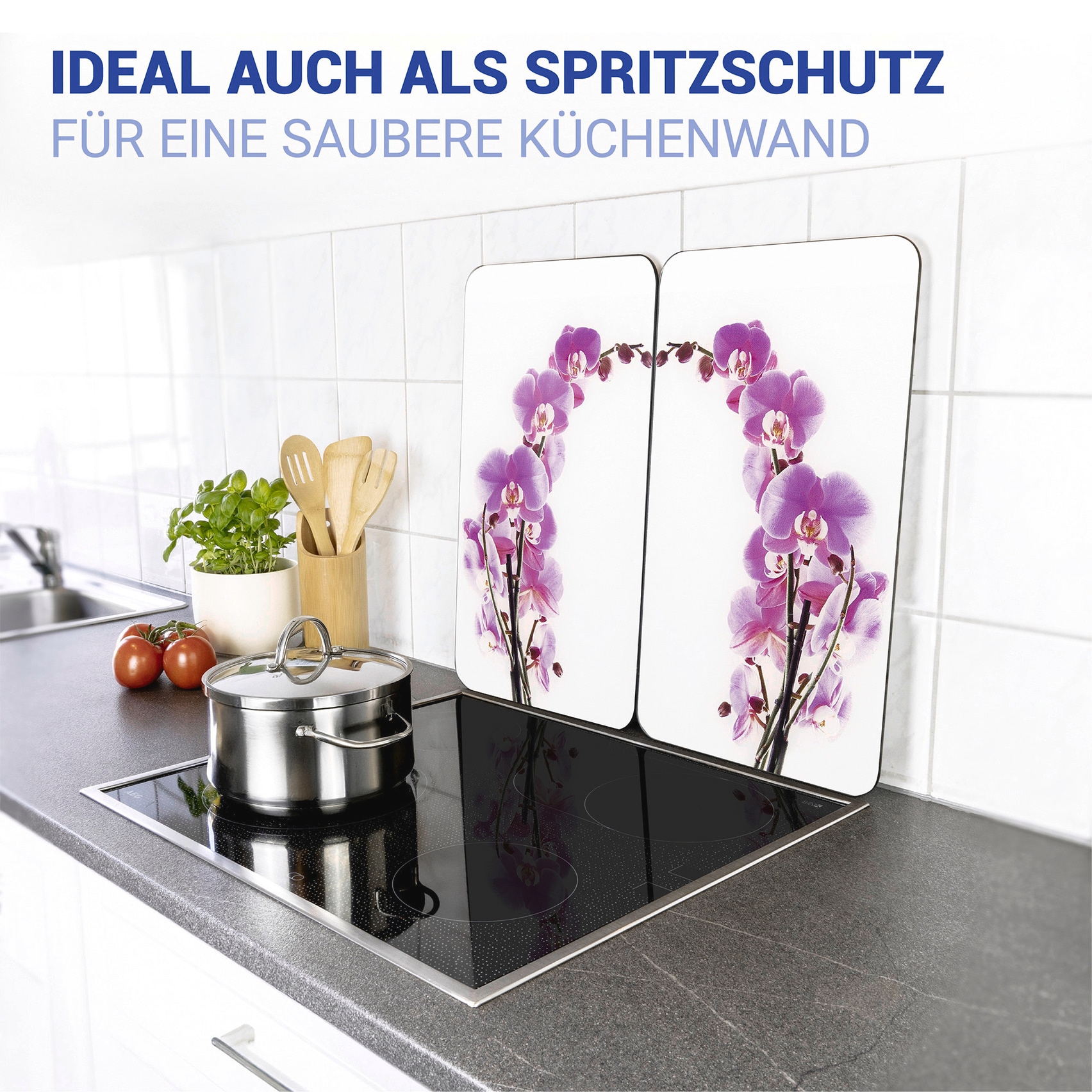 WENKO Herd-Abdeckplatte »Universal Modell Orchideenblüte«, (Set, 2 tlg.), Herdabdeckung für alle Herdarten, kratzfest, mit rutschfesten Füßen
