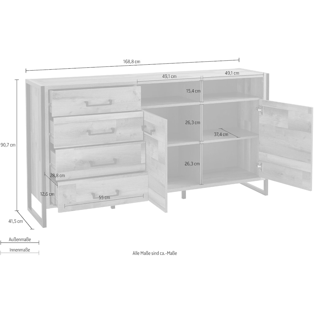 FORTE Sideboard »HUD Kommode«, Breite 168 cm