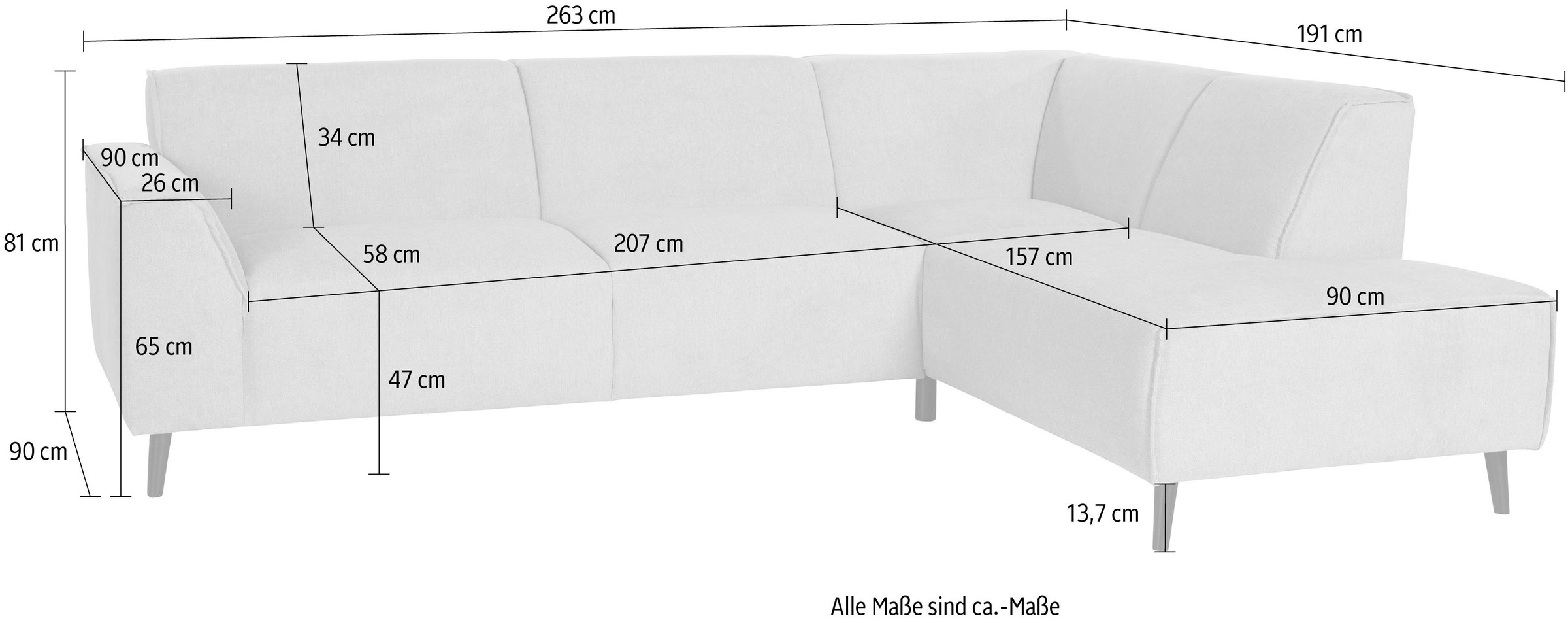 DOMO collection Ecksofa »Amora, bequem und zeitlos, L-Form«, mit Federkern für mehr Sitzkomfort