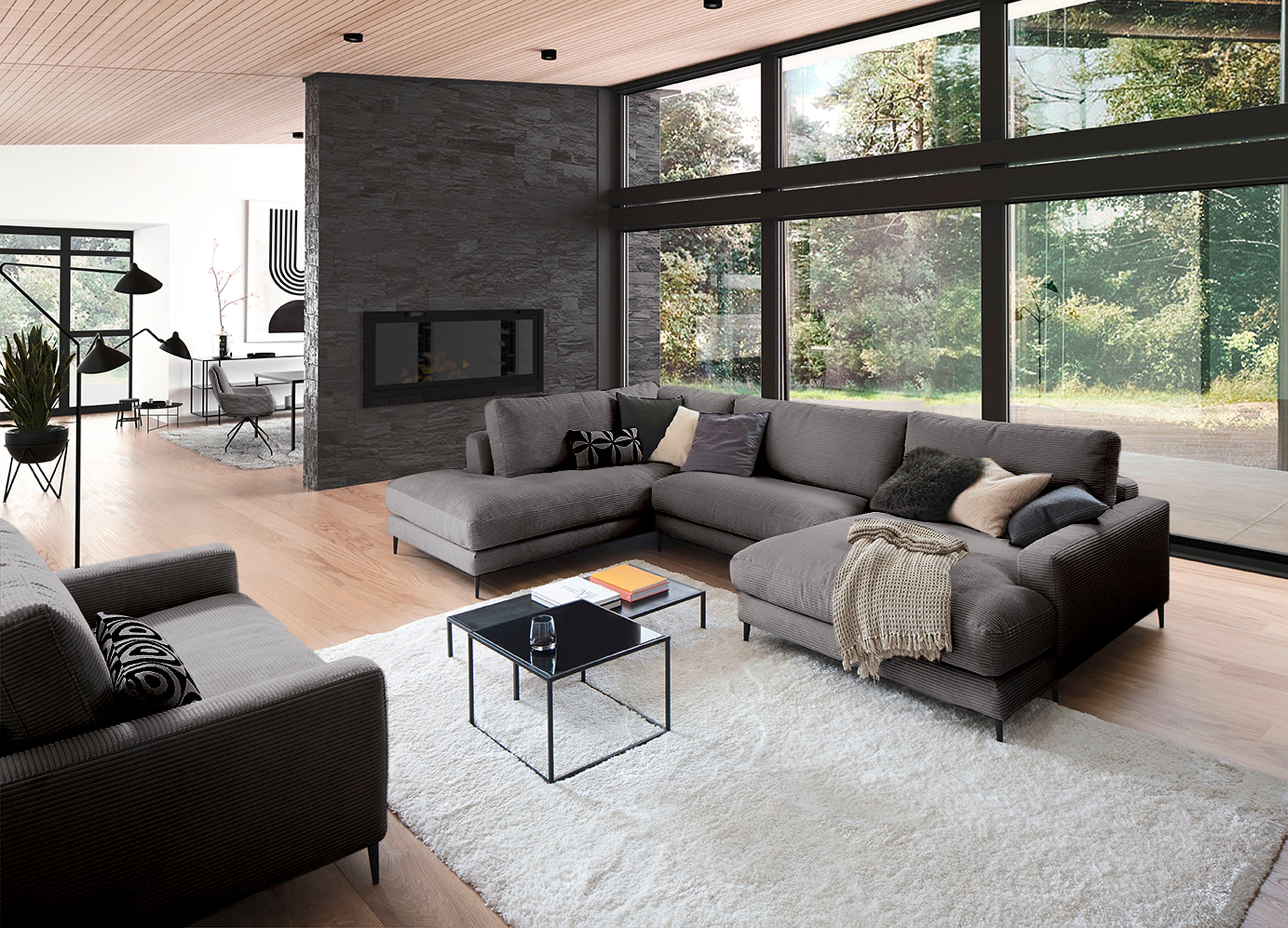 INOSIGN Wohnlandschaft »Downtown XXL B/T/H: 341/223/84 cm Loungemöbel zum Relaxen«, weicher Sitzkomfort, Cord-Bezug, weicher Sitzkomfort U-Form