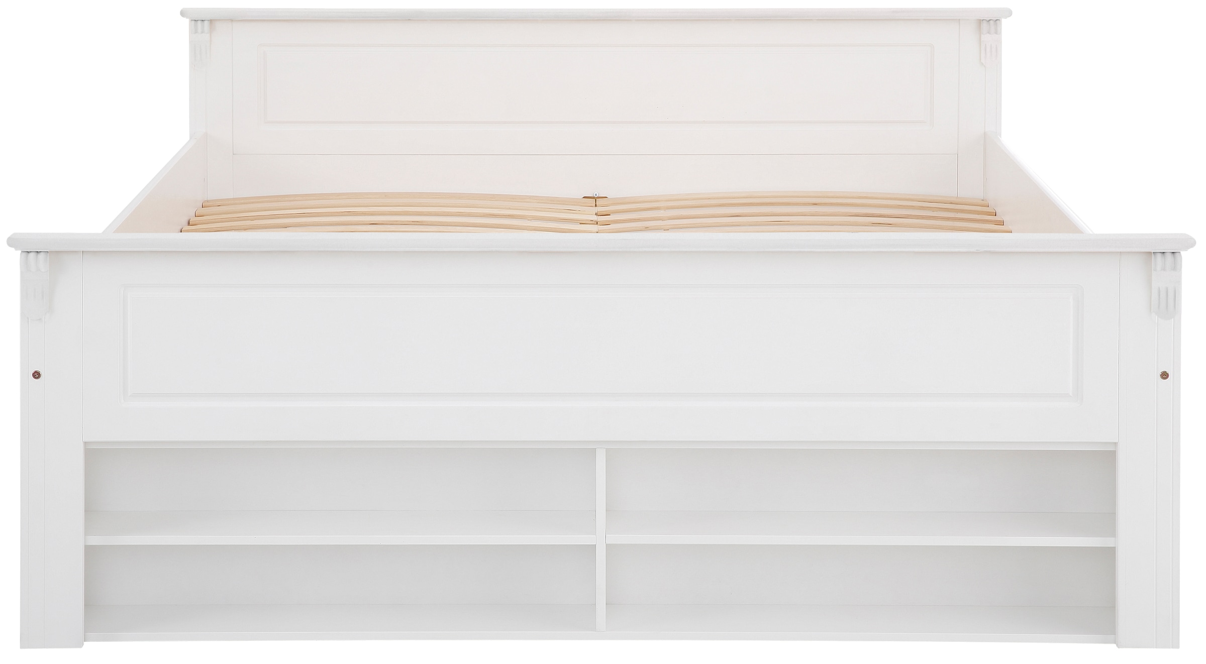 Home affaire Massivholzbett »Tessin, Stauraumbett, Landhausstil, Schubladen optional, rustikal«, (Breite/Belastbarkeit 180cm/220 KG, 140cm/180 KG), zertifizierte Kiefer, Kassetten-Optik, stabile Qualität