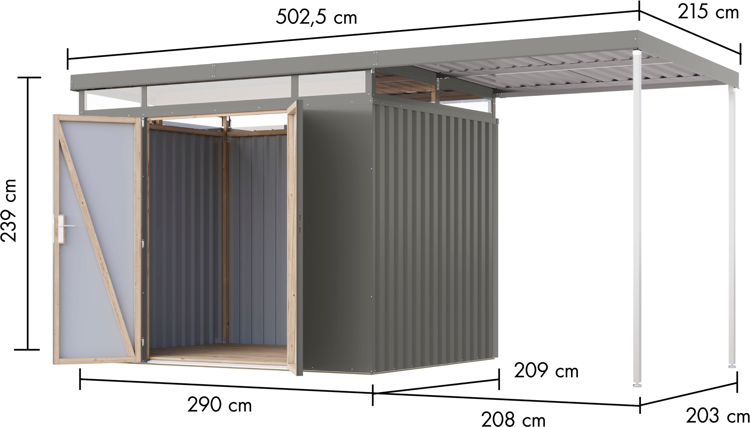 Karibu Gerätehaus »Titanium 3 SET mit Anbaudach«