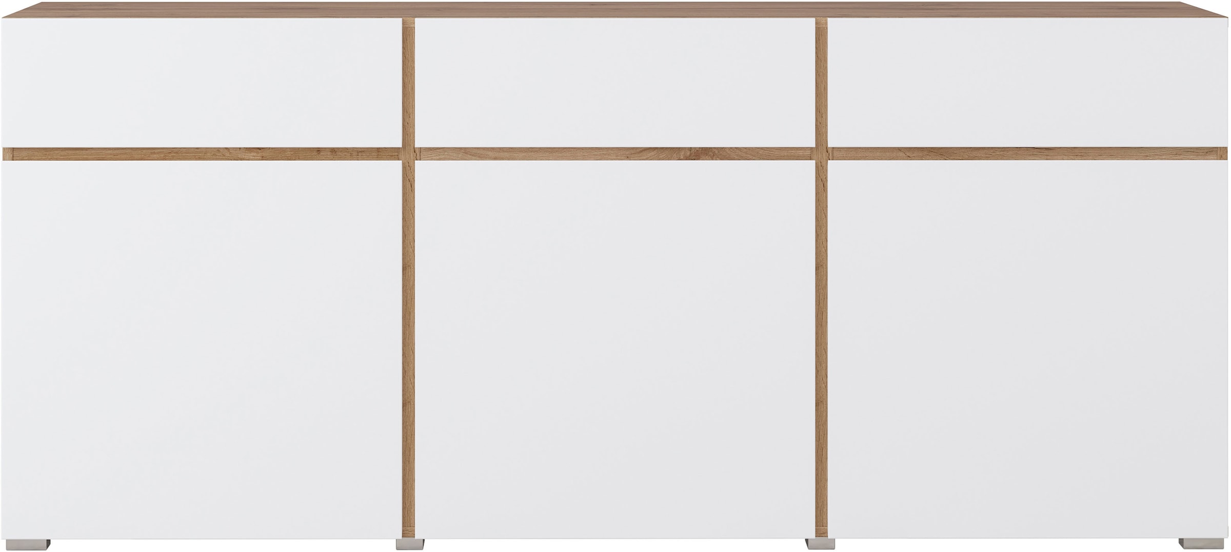 INOSIGN Kommode »Cross,Breite 180 cm, moderne grifflose Kommode,3 Türen/3 Schubkästen«, Schubladenschrank mit viel Stauraum, Einlegeböden verstellbar