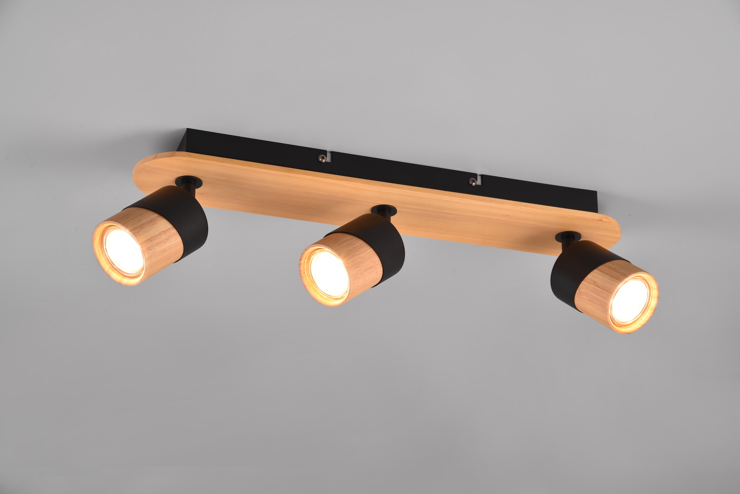 TRIO Leuchten Deckenstrahler »ARUNI, Spot 3-flammig Wandspot Deckenspot exkl 3x GU10 max 10W«, 3 flammig, Leuchtmittel GU10 | Leuchtmittel wechselbar, Deckenstrahler mit Materialmix Holz / Metall für Küche Flur Wohnzimmer