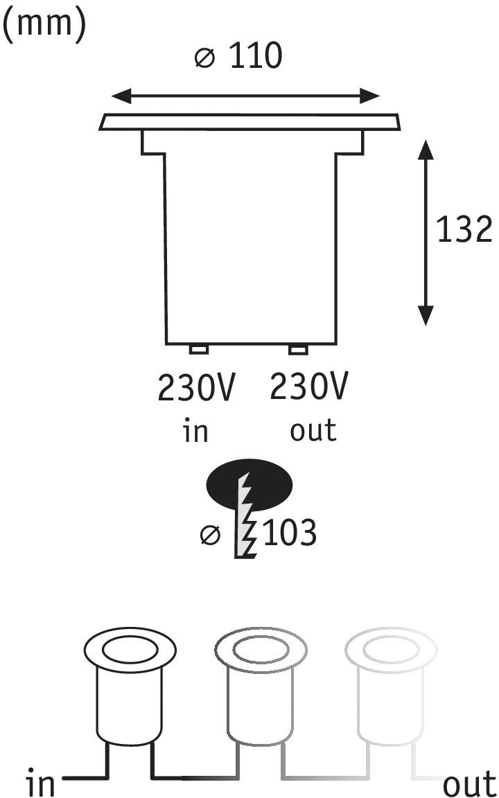 Paulmann LED Einbauleuchte »Outdoor 230V Boden rund LED 1,2W 2700K 110mm Edelstahl/Metall«, 1 flammig, Outdoor 230V Boden rund LED 1,2W 2700K 110mm Edelstahl/Metall