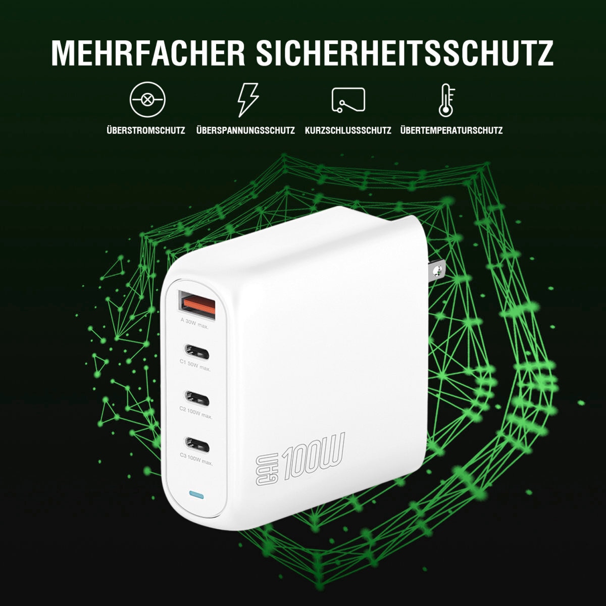 4smarts USB-Ladegerät »GaN Flex Pro 100W 3x USB-C + 1x USB-A, Travel Edition«, flexibel nutzbar mit EU-, UK- und US-Adaptern