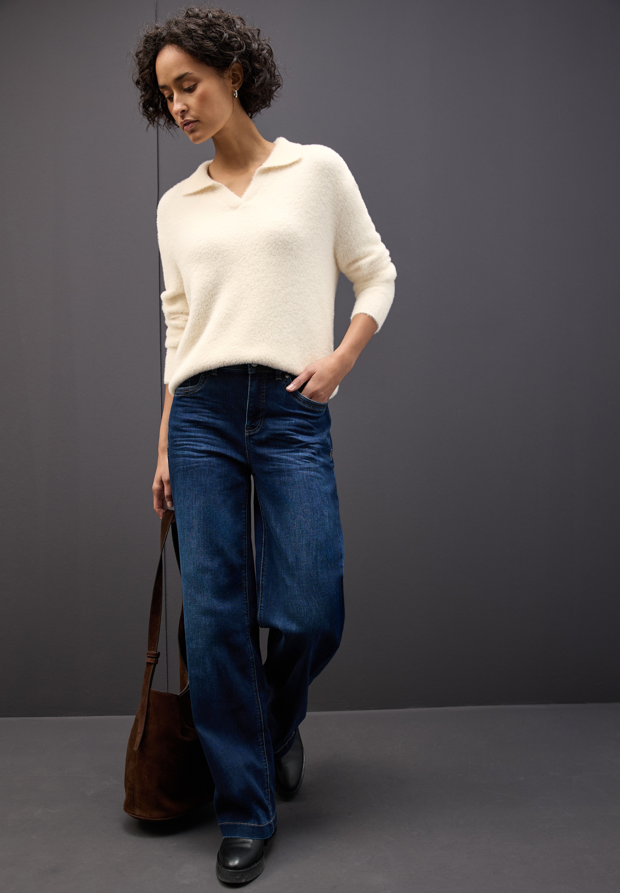 STREET ONE Strickpullover flauschiges Federgarn, Regular Fit